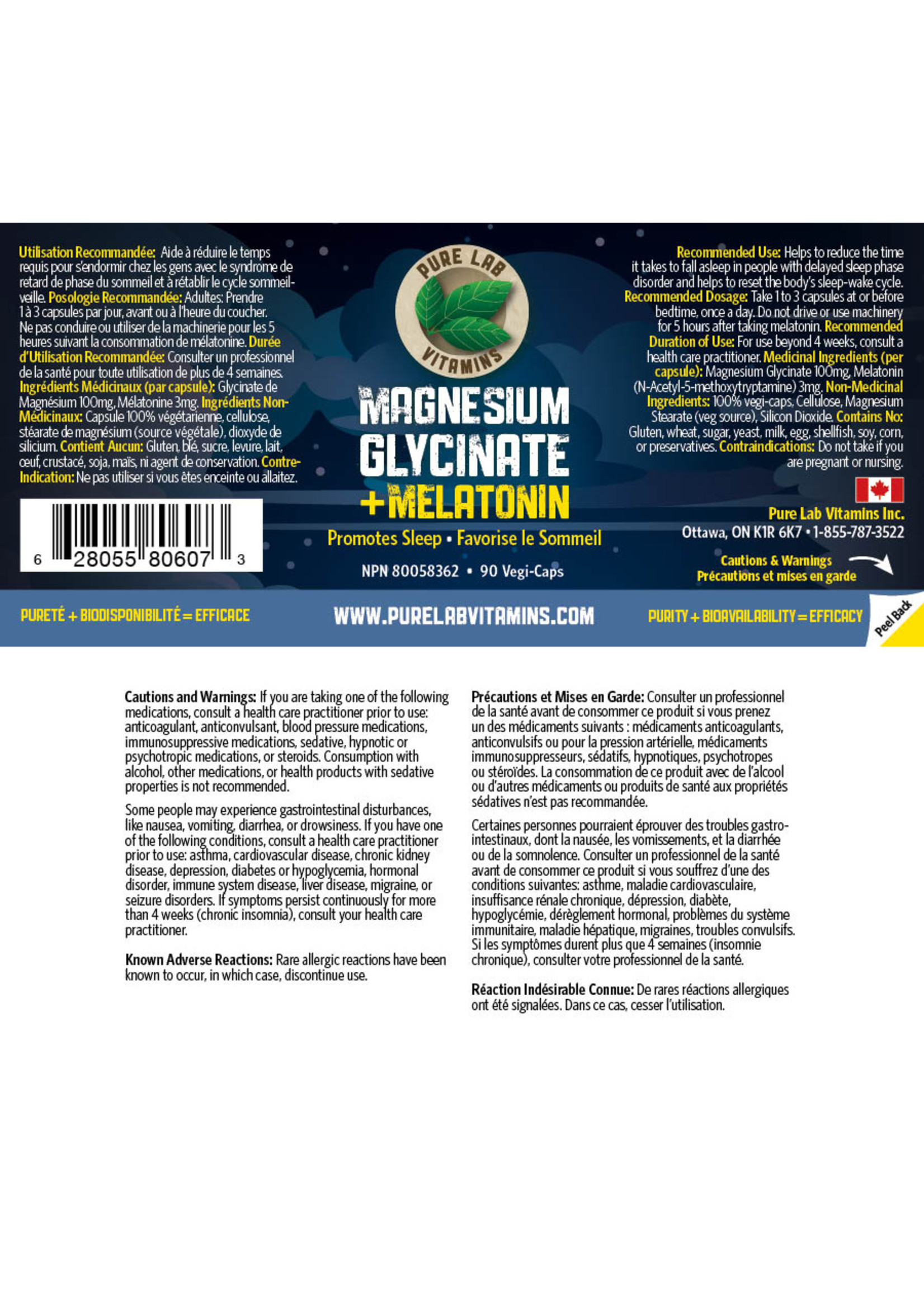 Pure lab Pure Lab Vitamins Magnesium Glycinate + Melatonin 90 Veg Capsules