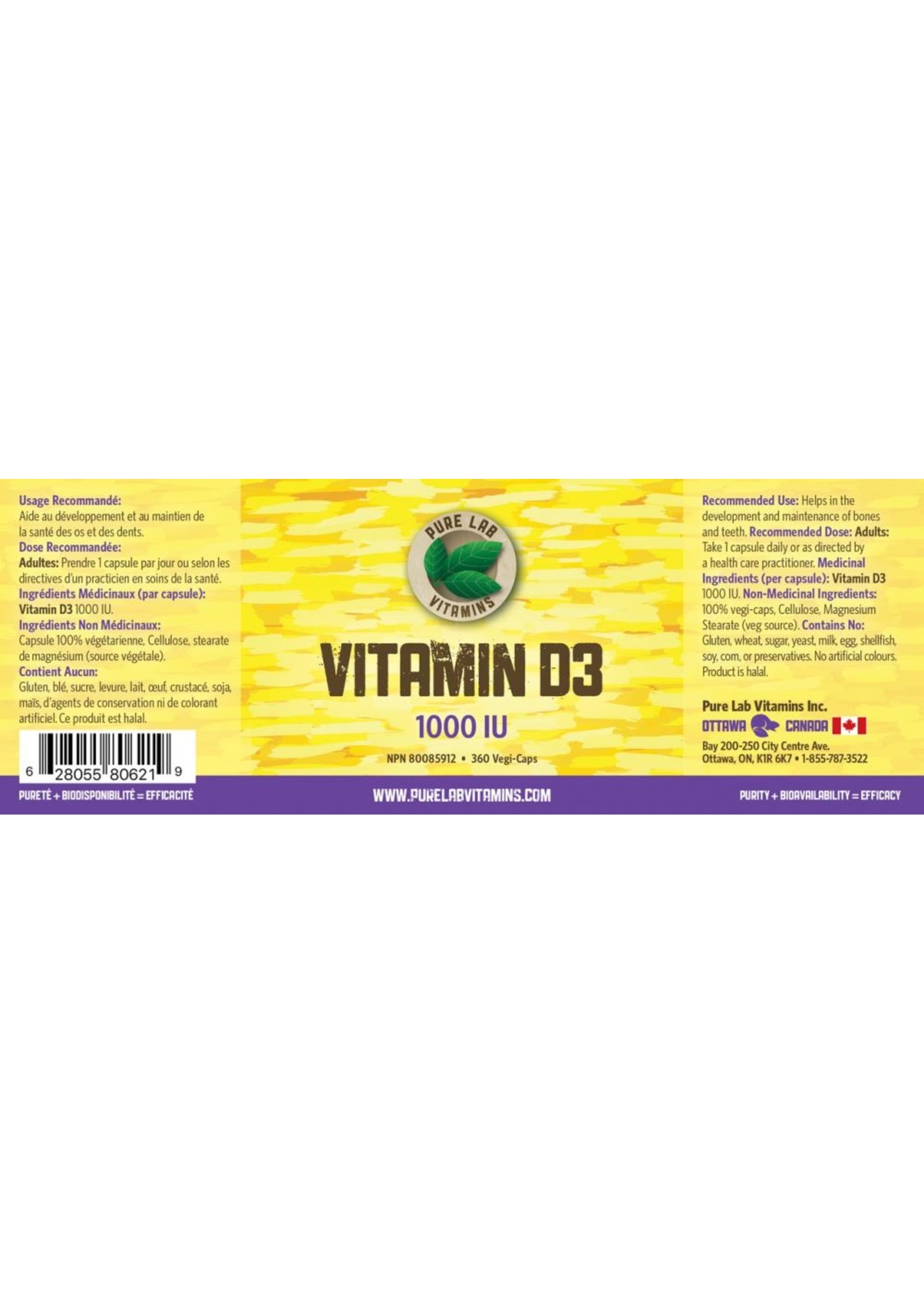 Pure lab Pure Lab Vitamins Vitamin D3 1000IU 360 Veg Capsules
