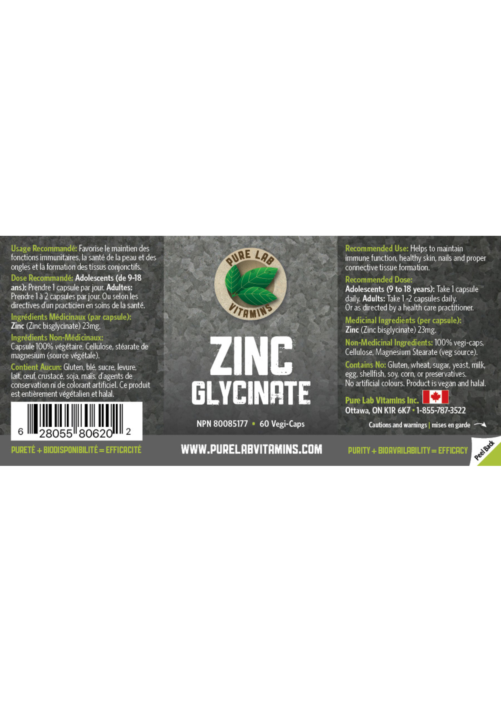 Pure lab Pure Lab Vitamins Zinc Glycinate 23mg 60 Veg Capsules