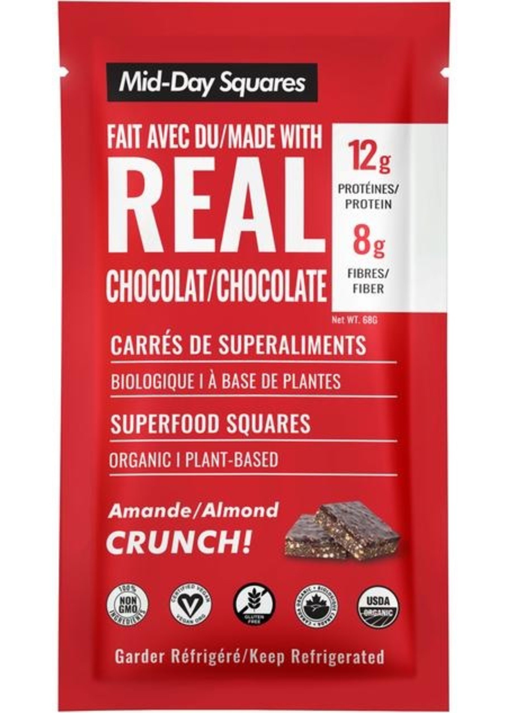 Mid Day Squares Food - Mid Day Squares Superfood Squares w/Real Chocolate Almond Crunch Organic Raw Gluten Free Vegan