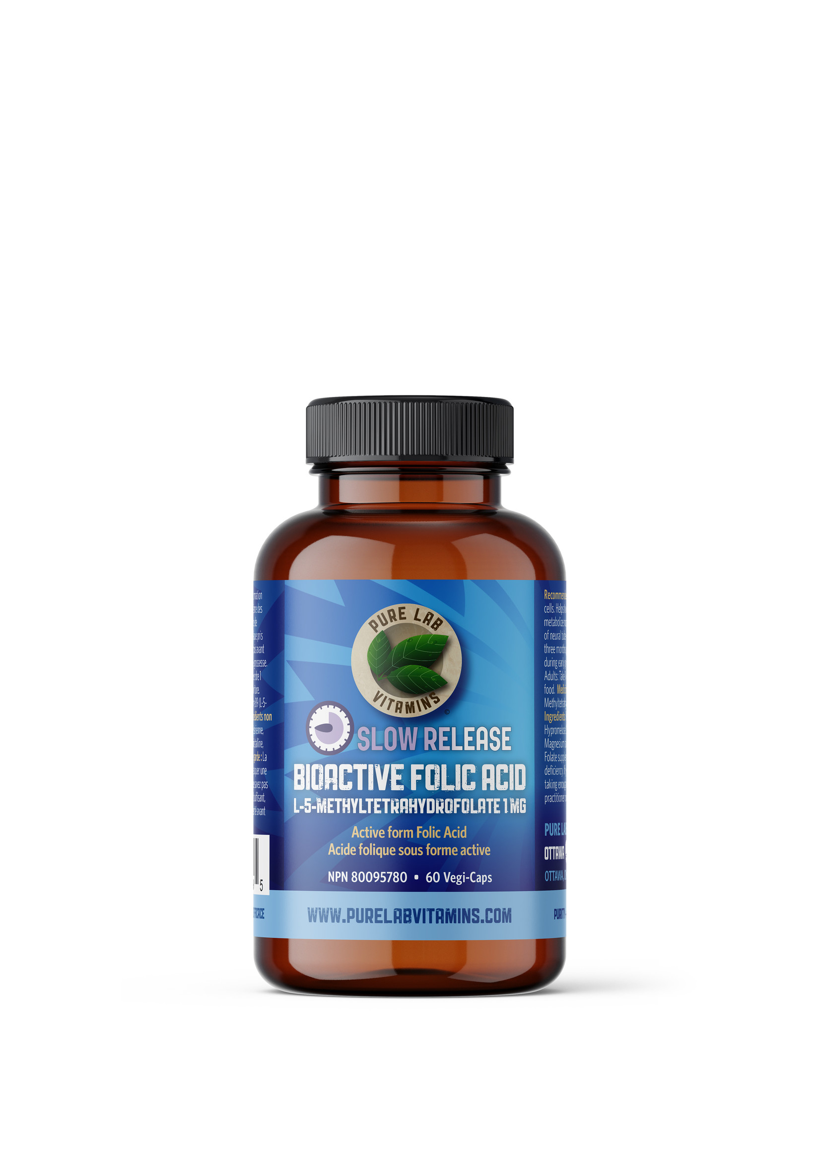 Pure lab Pure Lab Vitamins Bioactive Folic Acid 1mg Slow Release 60 Veg Capsules