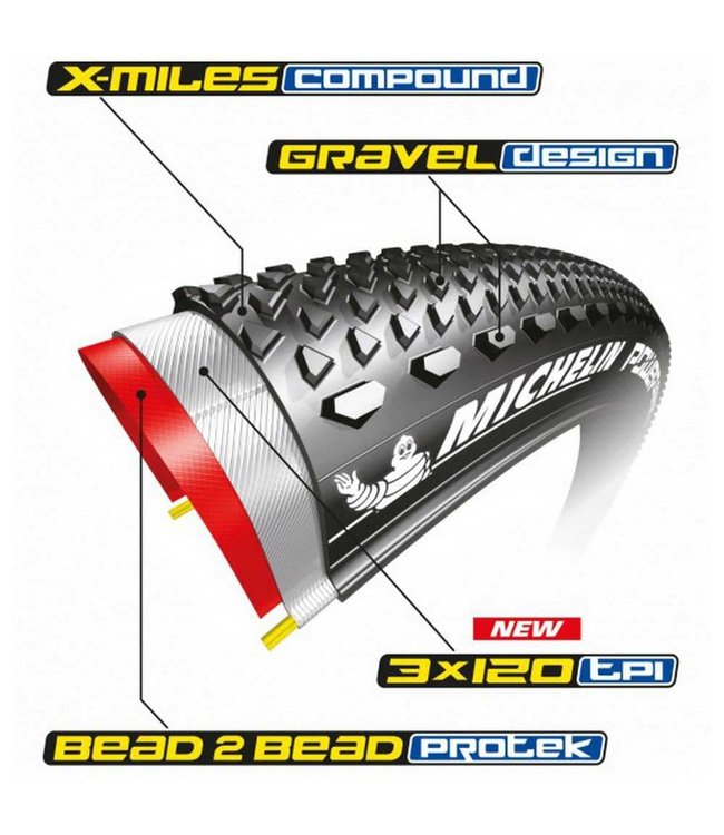 Michelin Michelin, Power Gravel, Tire, 700x35C, Folding, Tubeless Ready, X-Miles, Bead2Bead Protek, 3x120TPI, Black
