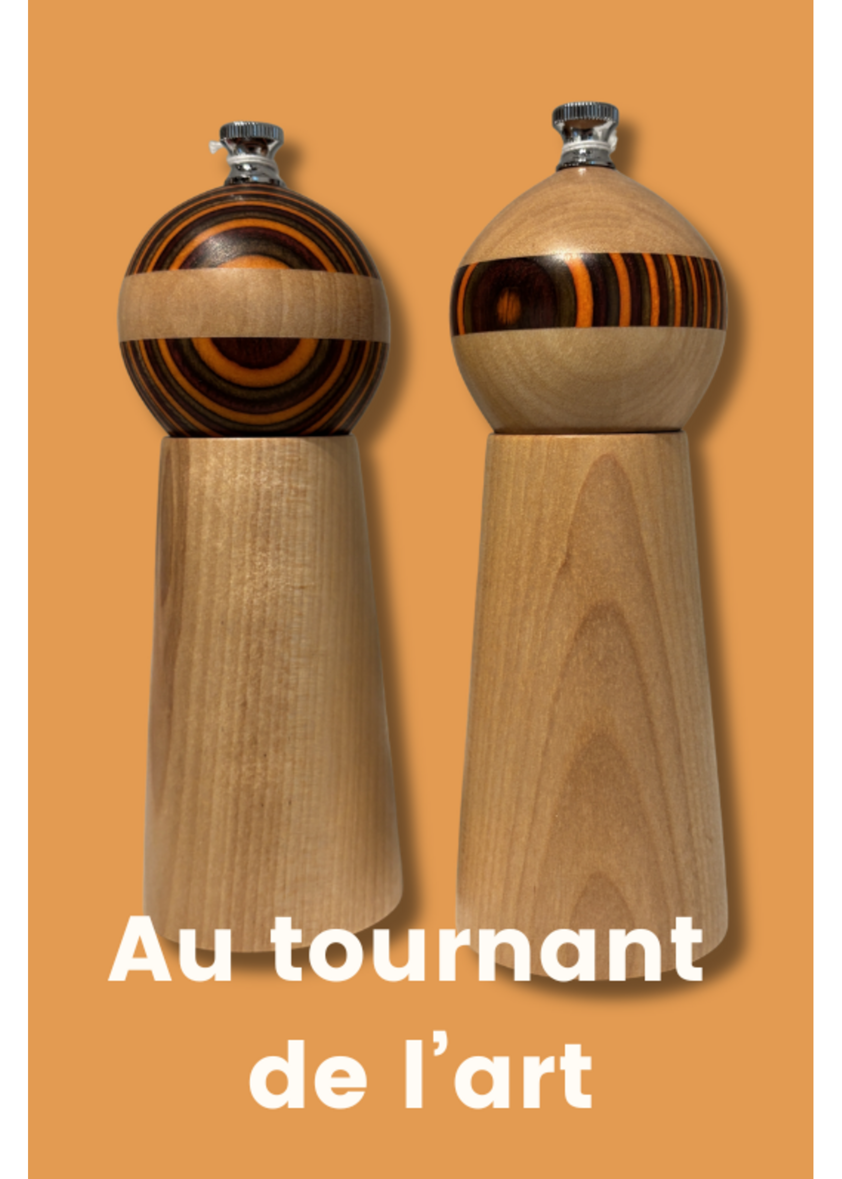 Au Tournant de l'Art - Richard Dupuis Salière 6 pouces - érable et tête orange ronde