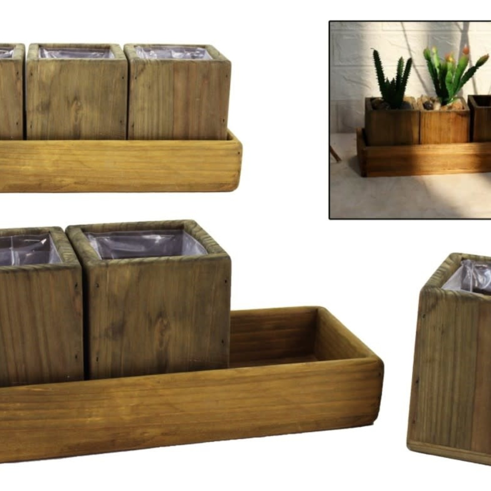 Planters - 3 pc Wood with Tray