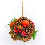 Ornament - Ball with Pinecones + Red