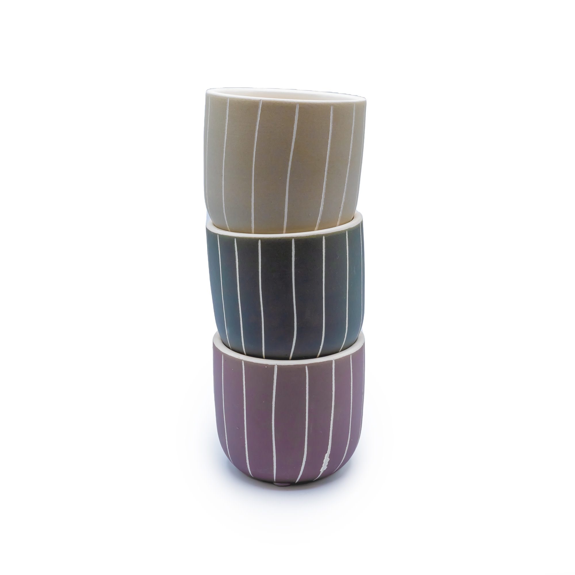 Ceramic Pot - 3 pieces with Vertical Lines