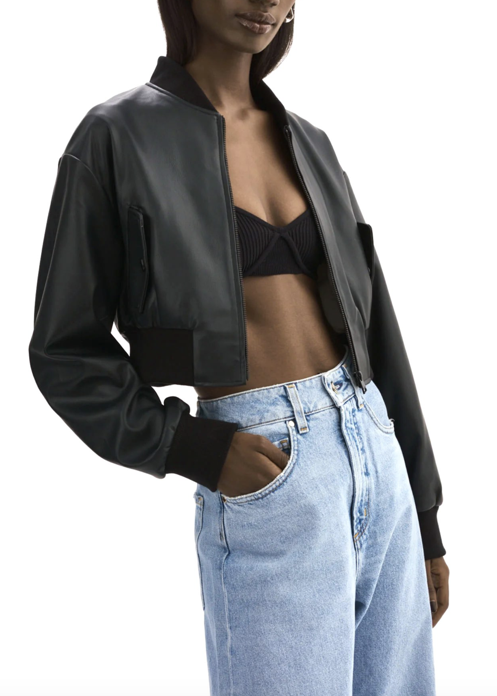 Lamarque Evelin Faux Leather Cropped Bomber - Sublime Telluride