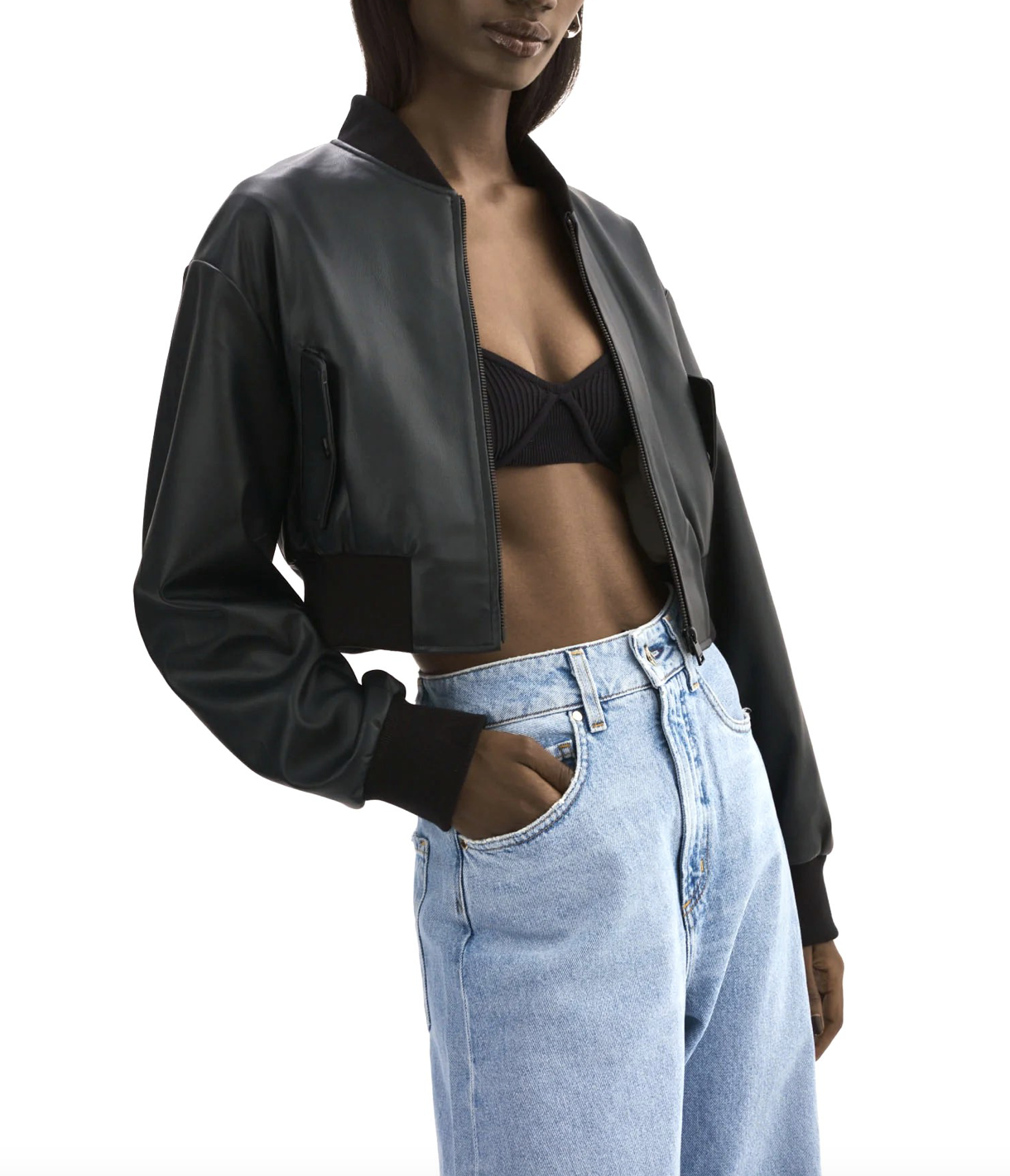 Lamarque Evelin Faux Leather Cropped Bomber - Sublime Telluride