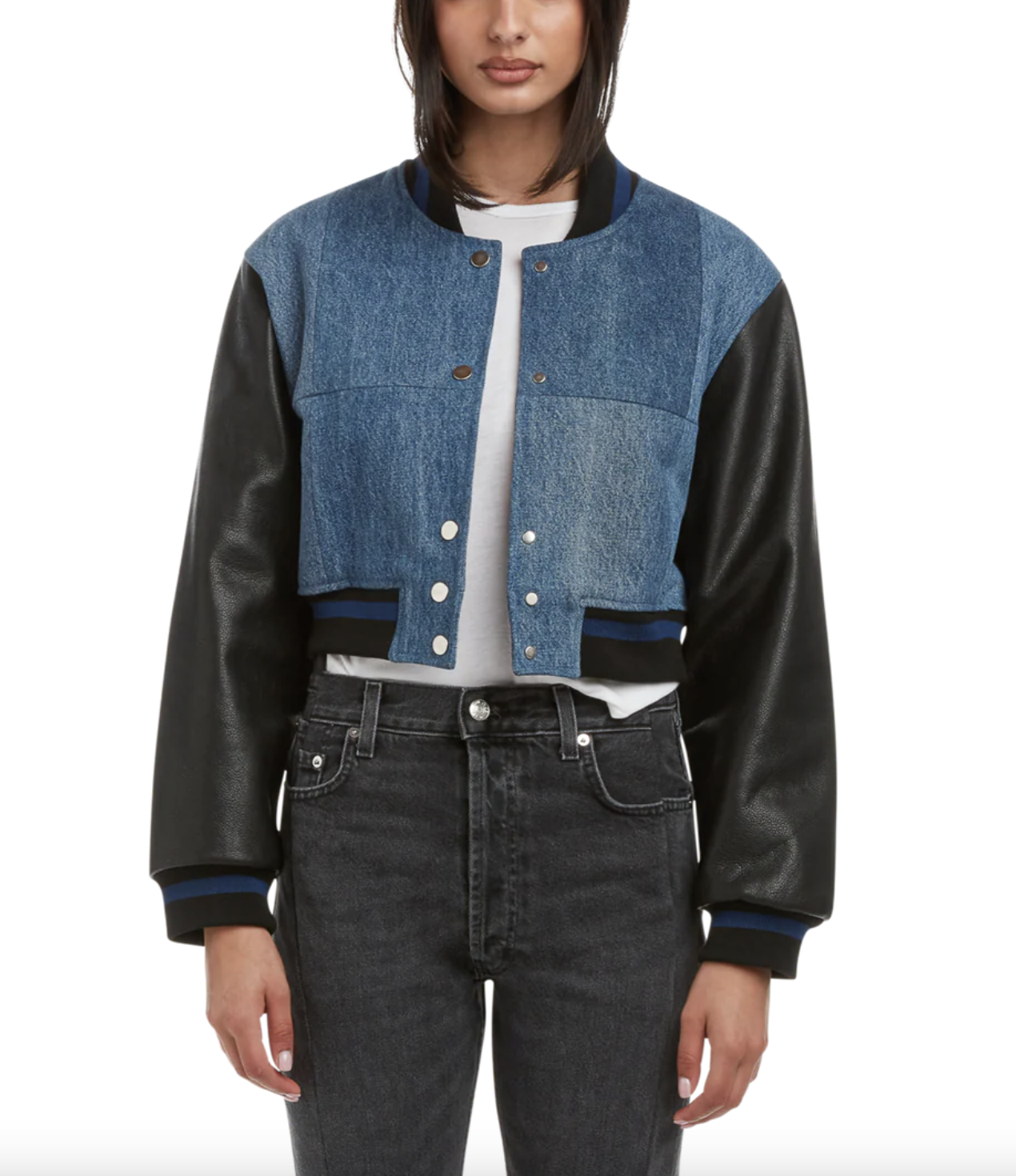 EB Denim Cropped Varsity Jacket - Sublime Telluride
