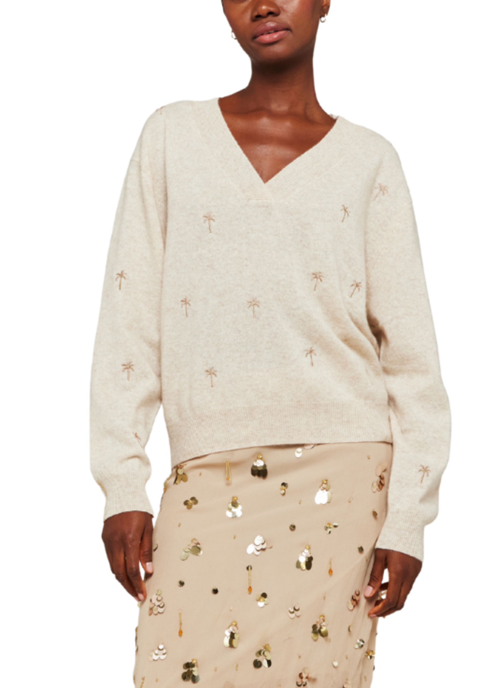 Brodie Cashmere Brodie Embroidery Palm V-Neck