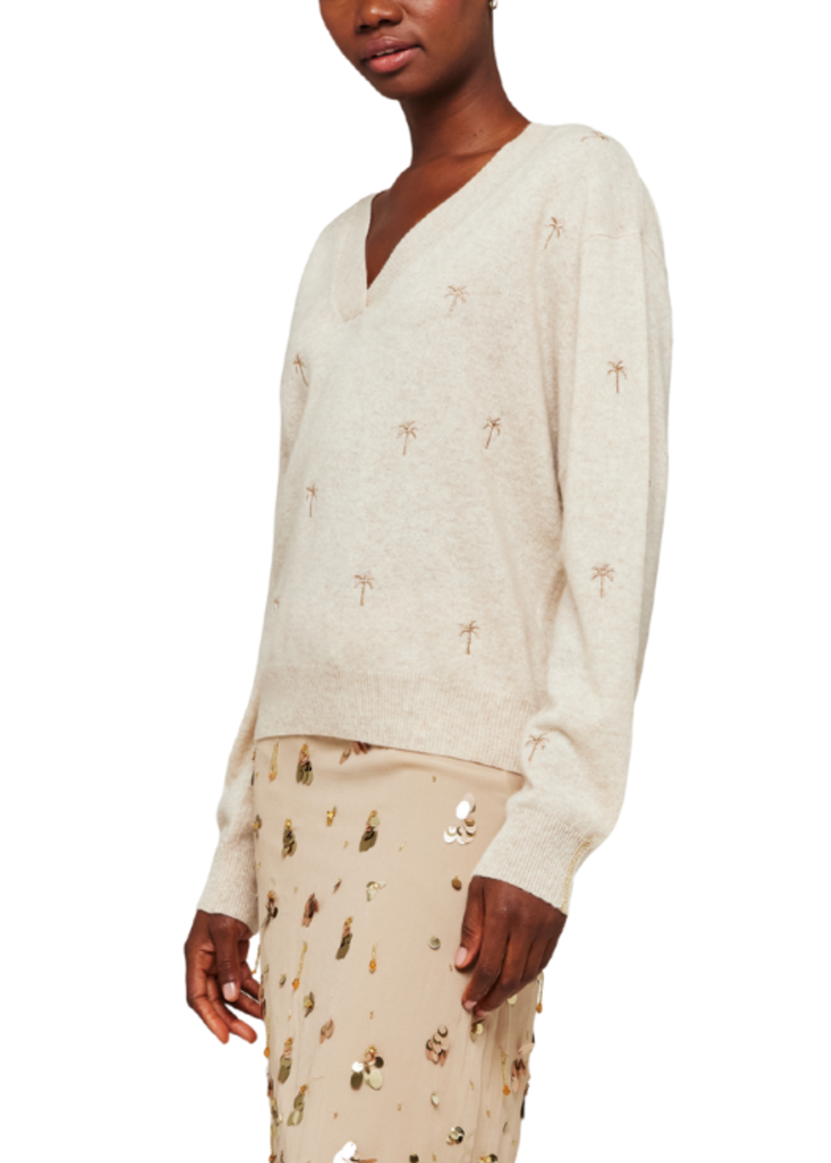 Brodie Cashmere Brodie Embroidery Palm V-Neck