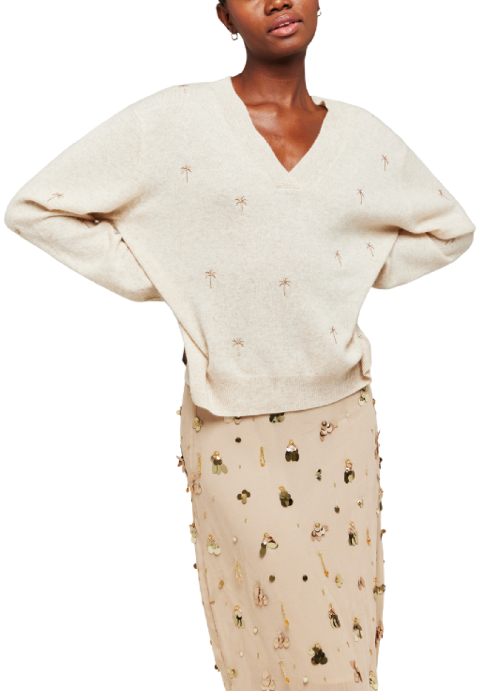 Brodie Cashmere Brodie Embroidery Palm V-Neck