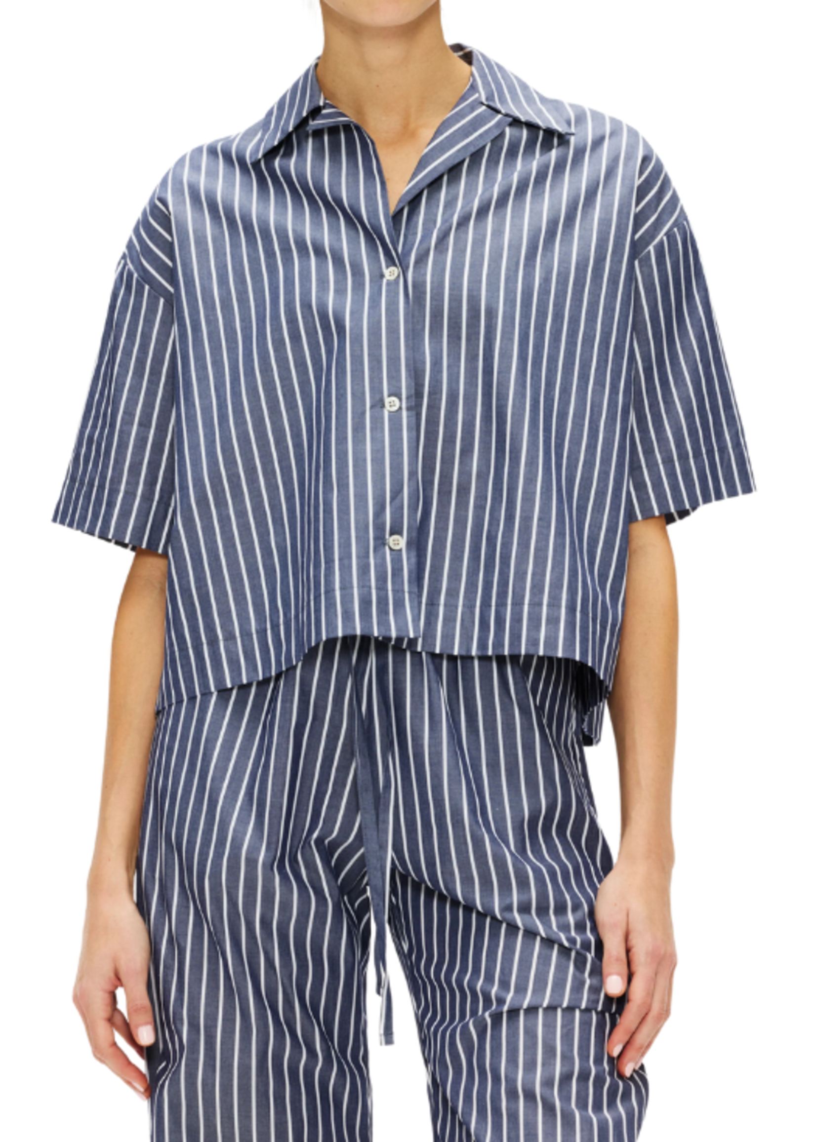 Enza Costa Enza Costa Poplin Cropped S/S Shirt