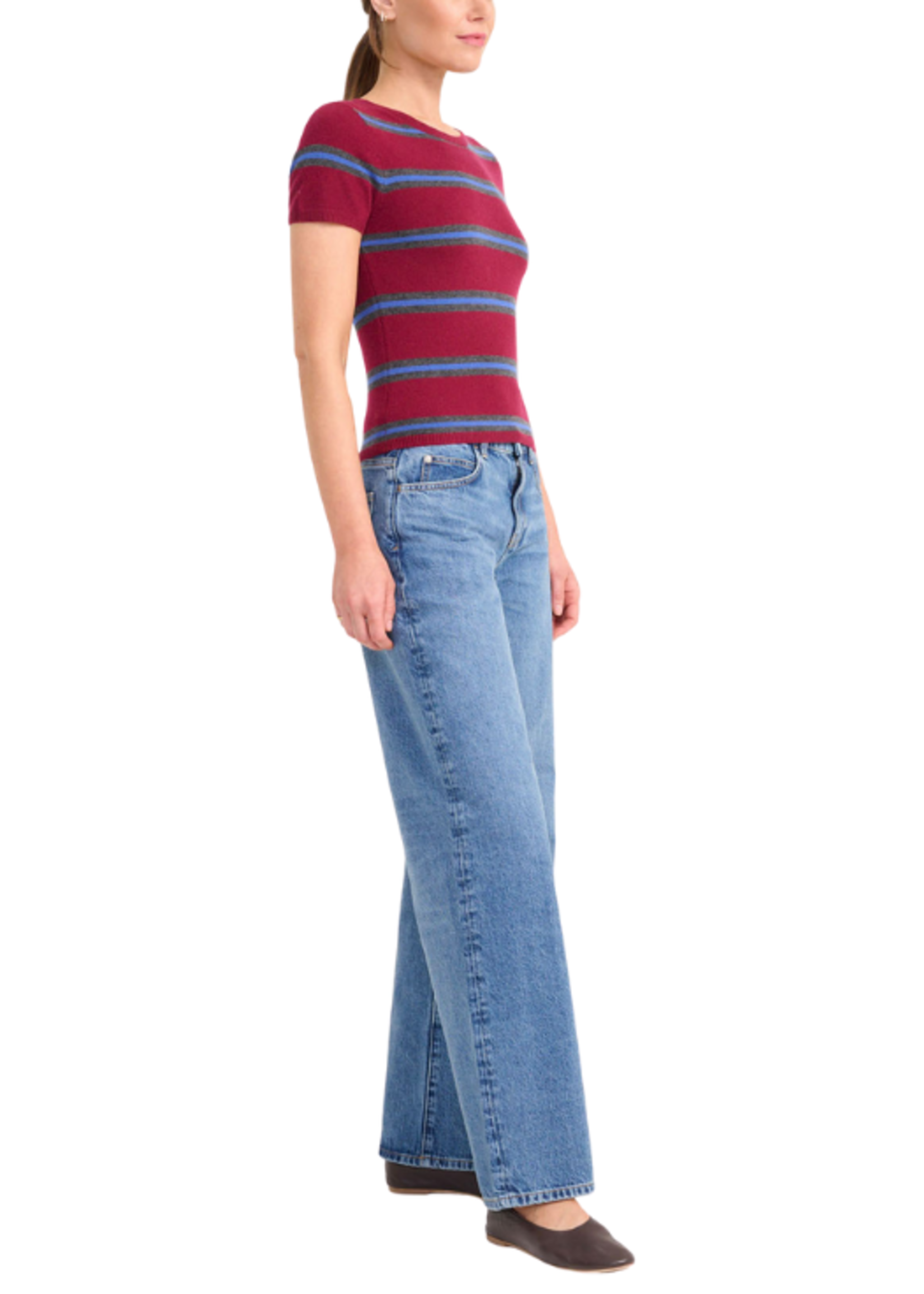 STAUD Staud Easy Stripe Cashmere Tee
