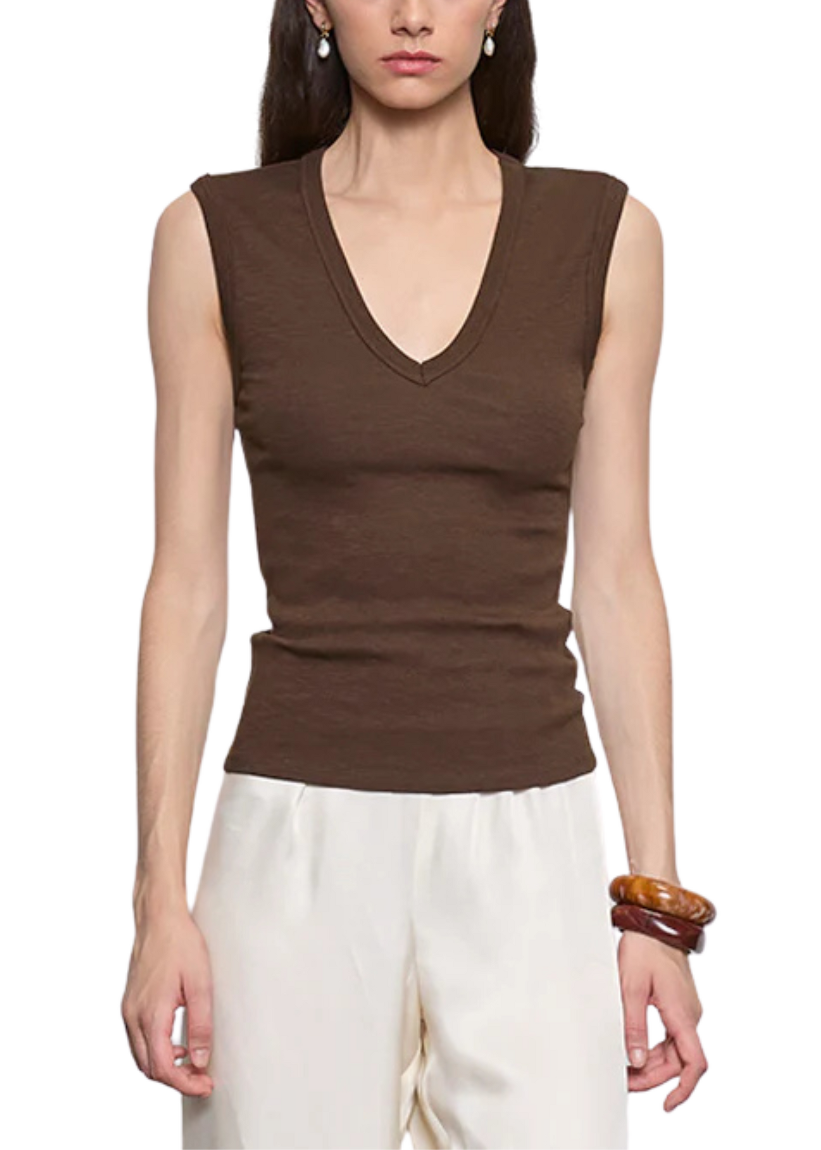 Enza Costa Enza Costa Sleeveless Rib V Tee