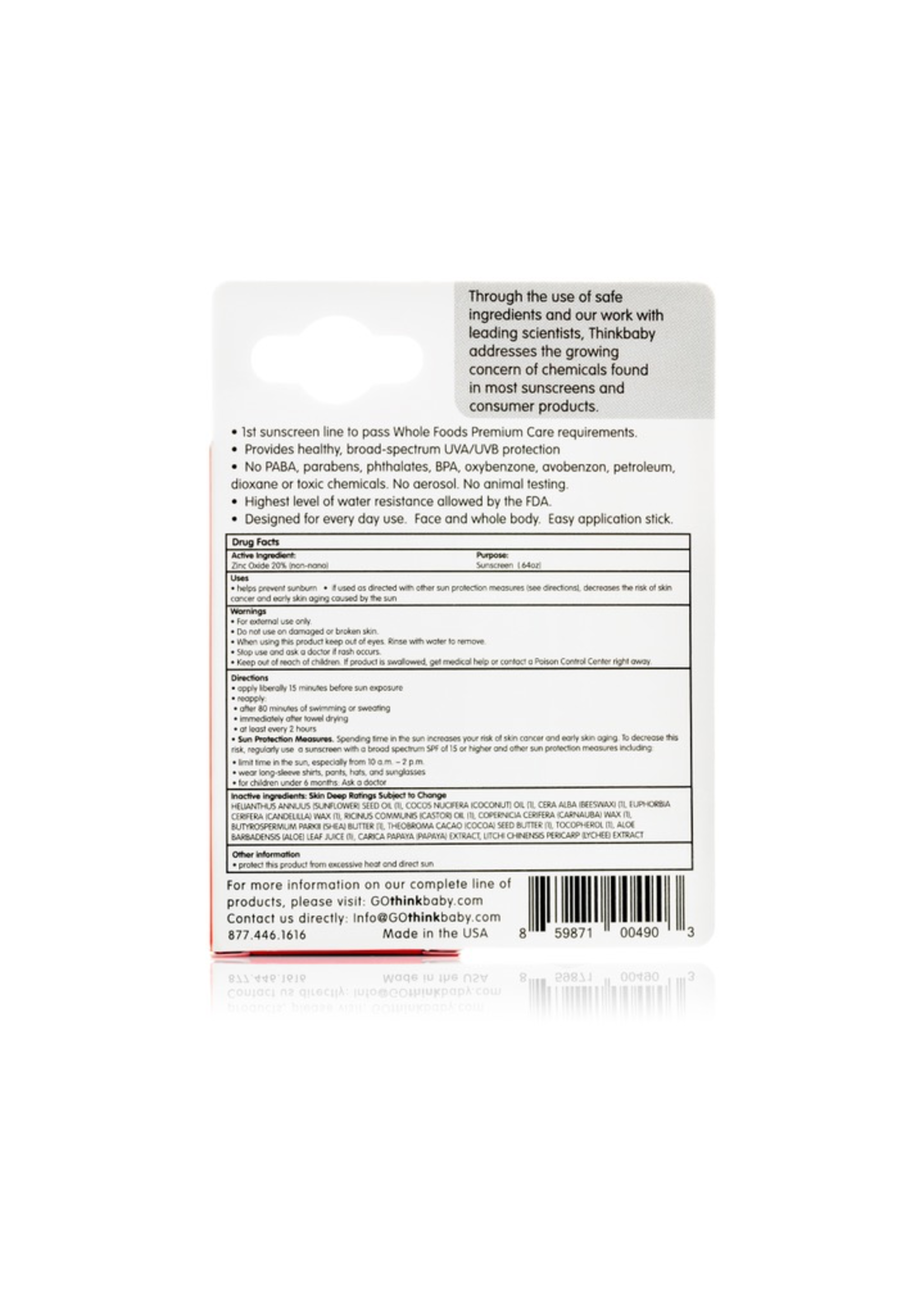 Thinkbaby Think Baby Mineral Based Sunscreen Stick SPF 30+ .64oz/18.4g