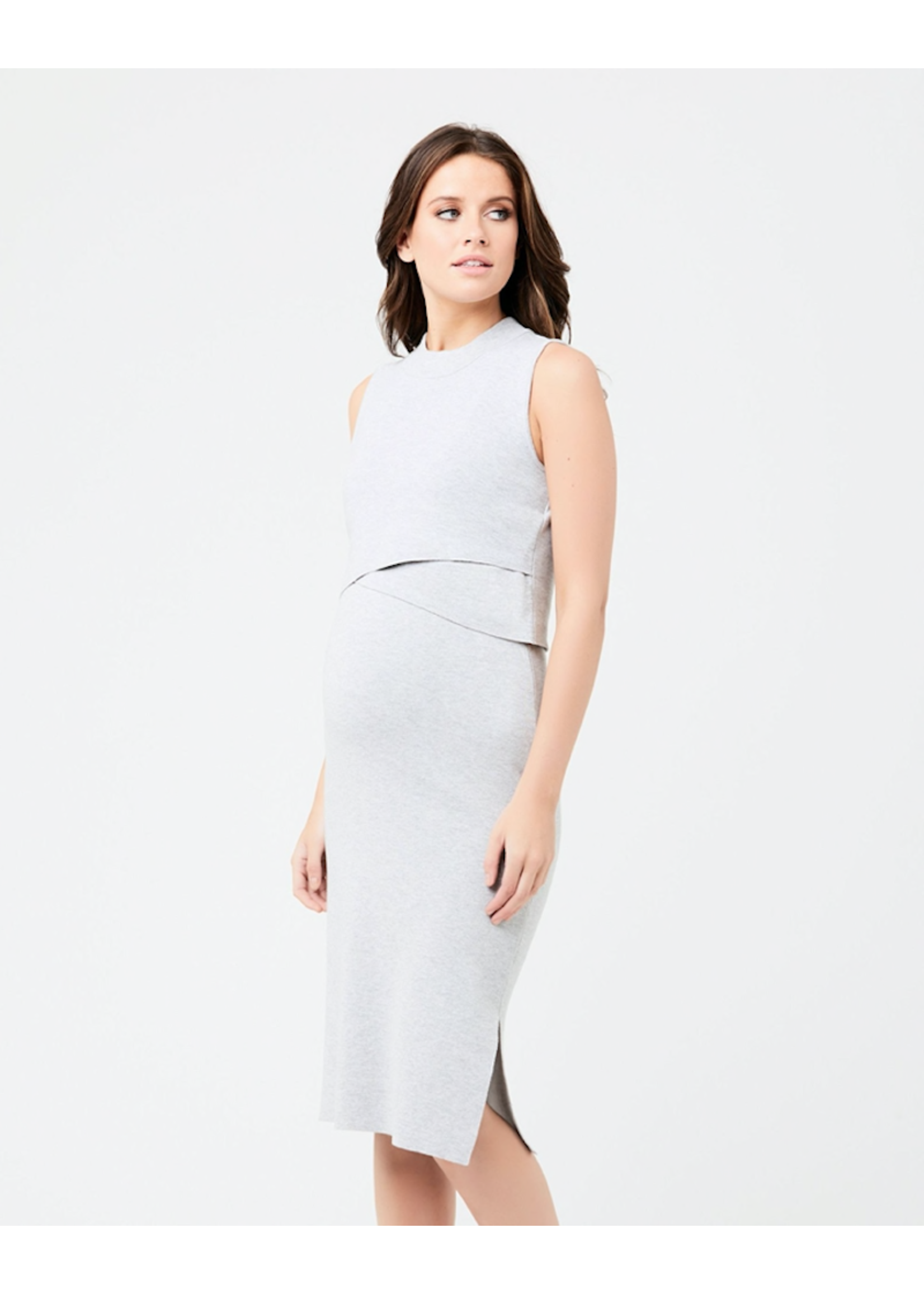 Ripe Maternity Ripe Maternity, Layered Knit Nursing Dress in Silver Marle