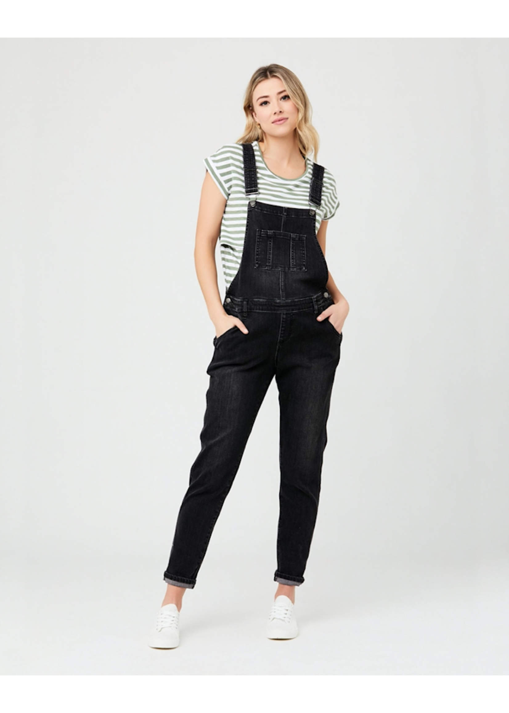 SHOWOFF Women's Denim Straight Leg Solid Black Overalls Dungaree