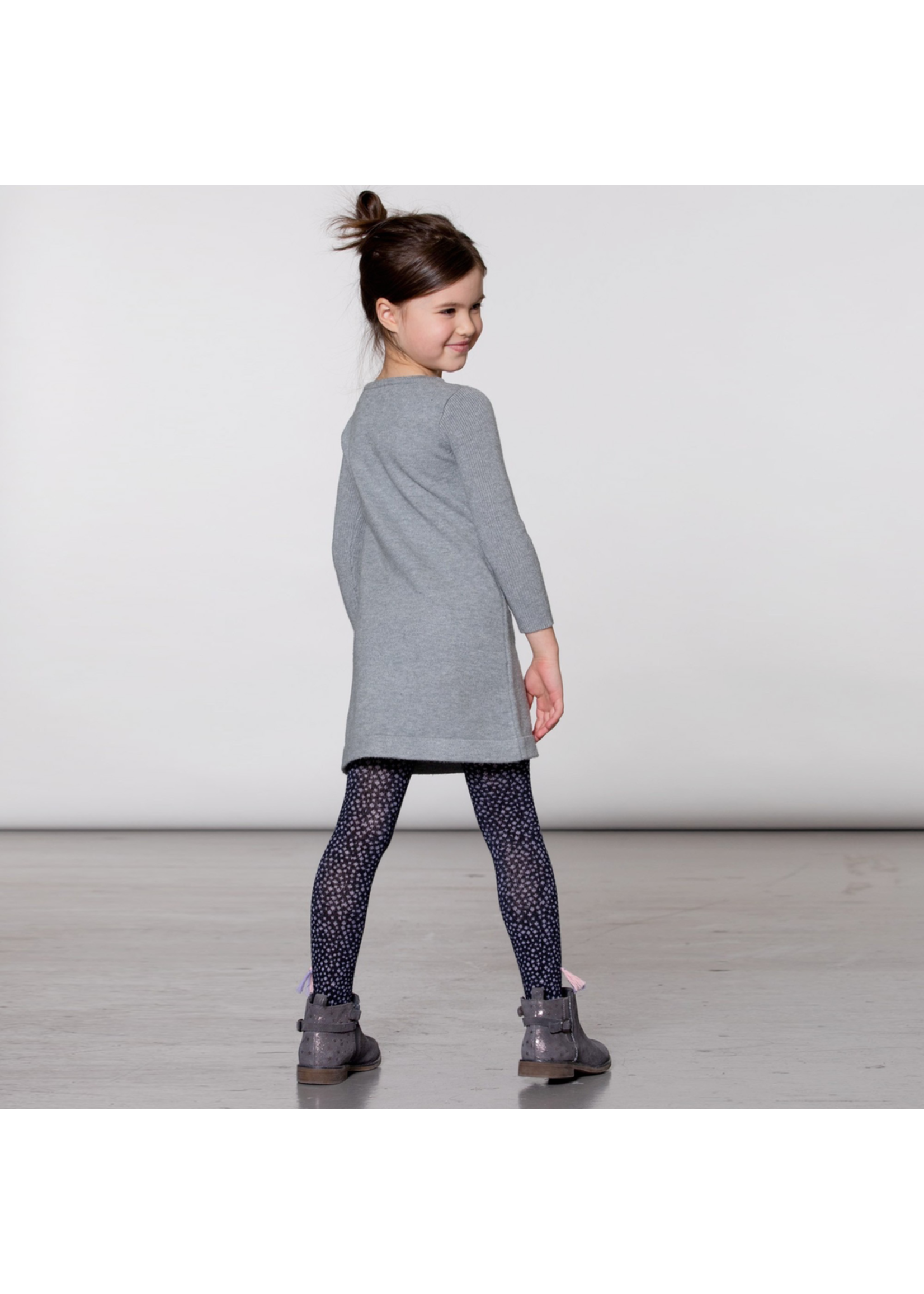 Deux Par Deux Deux Par Deux, Navy Dotted Knit Tights With Tassels for Girl