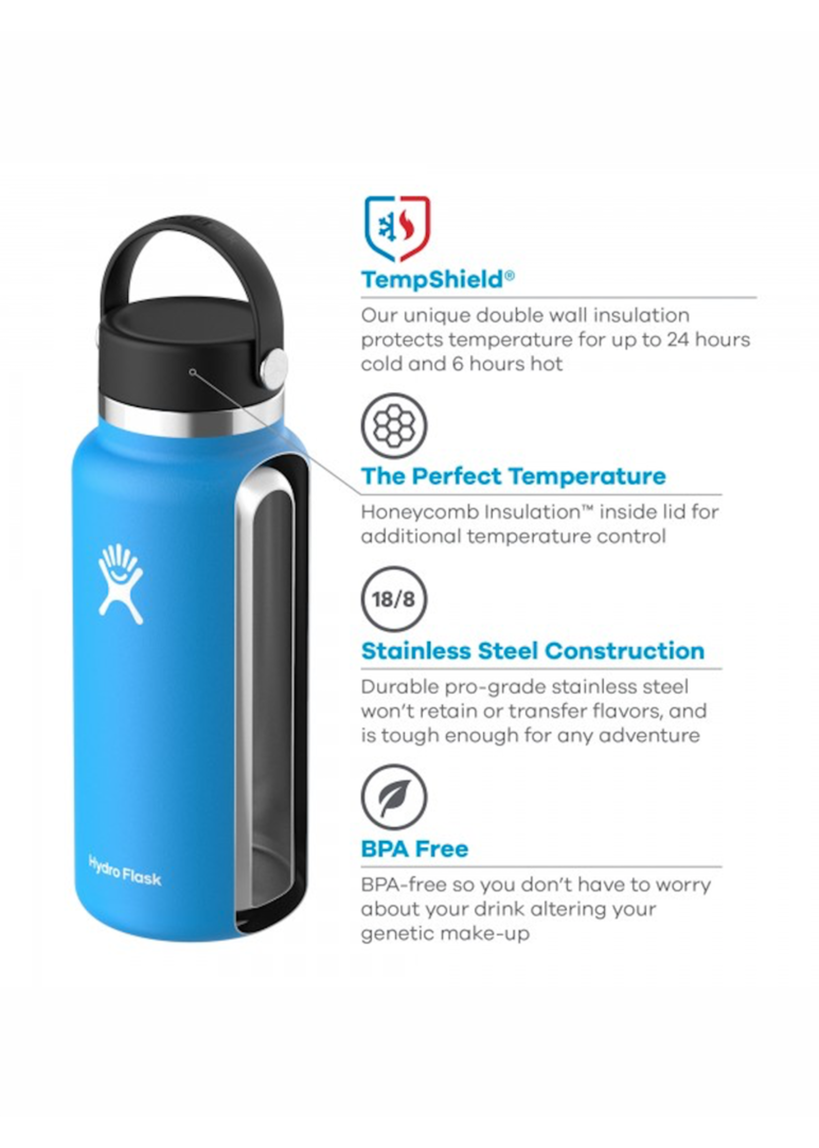 Hydro Flask Hydro Flask, 32 oz Wide Mouth 2.0  Flex Cap Insulated Stainless Steel Bottle in Black