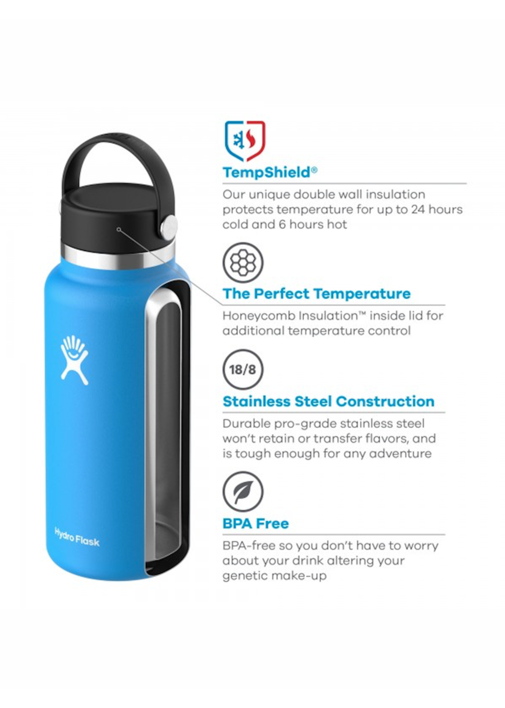 Hydro Flask Hydro Flask, 32 oz Wide Mouth 2.0  Flex Cap Insulated Stainless Steel Bottle in Cobalt