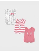 Mayoral Mayoral, Bubble Gum Set of 3 Bunny Print Knit Onesies