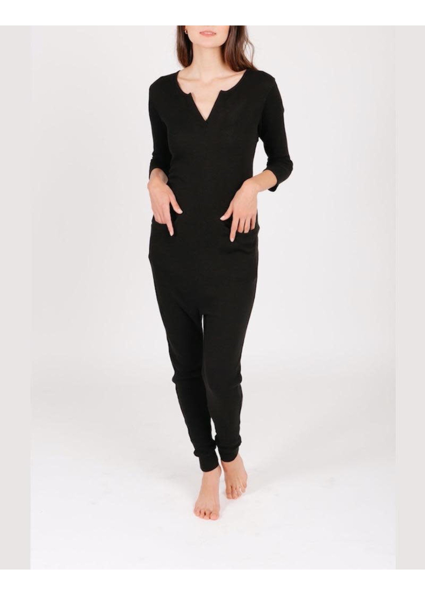 Smash + Tess Smash + Tess, The S+T Coffee Time Waffle Romper in Midnight Black