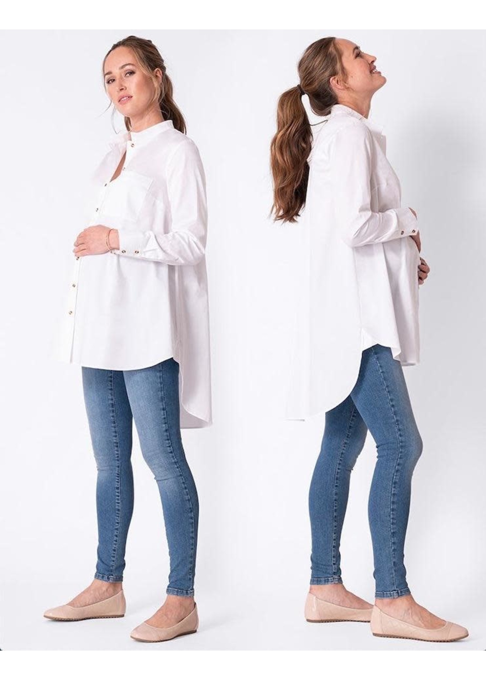 Seraphine Seraphine, Henrika, High-Low Hem Cotton Maternity Shirt || White