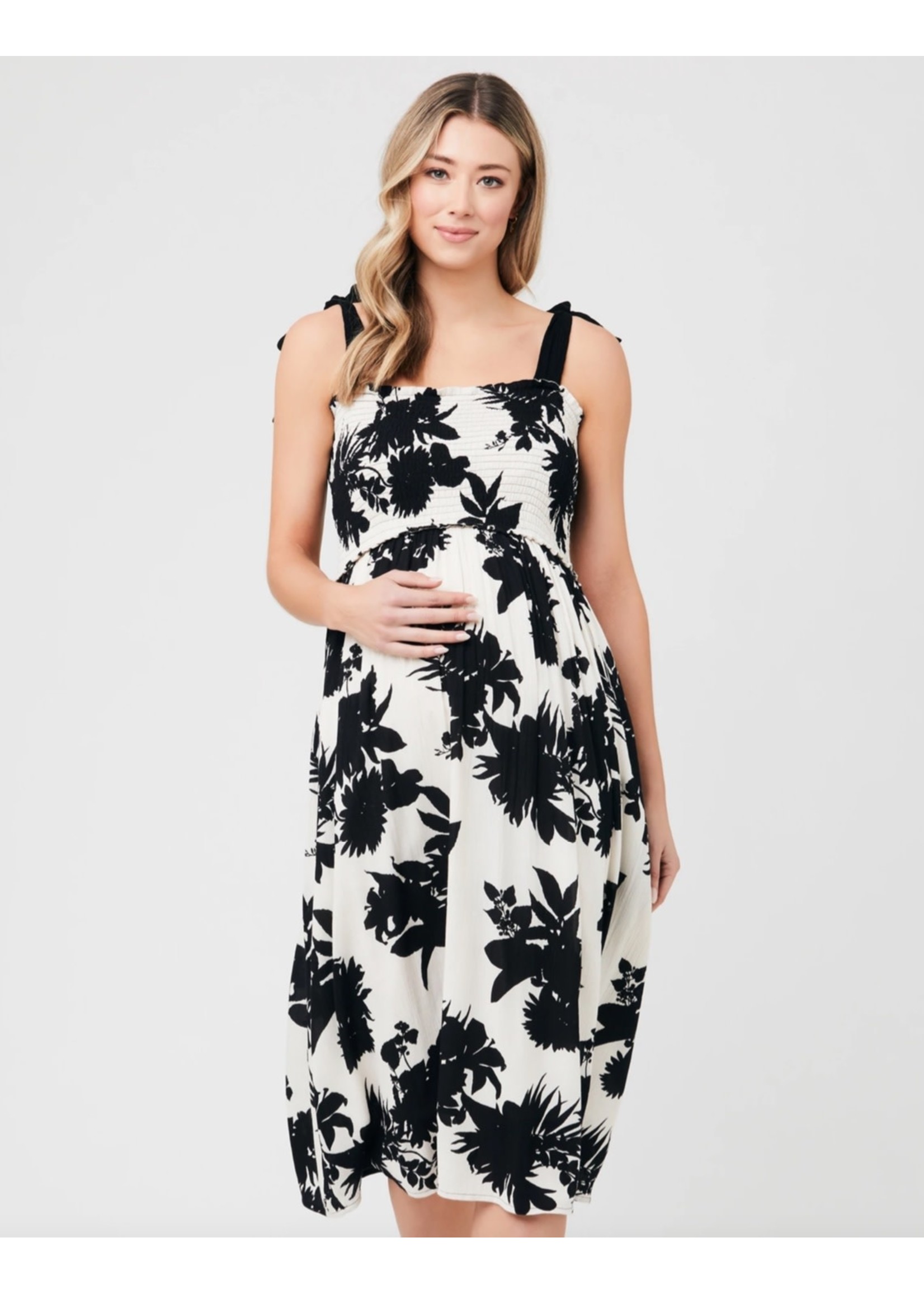 Ripe Maternity Ripe Maternity, Angie Smocked Dress Ivory / Black