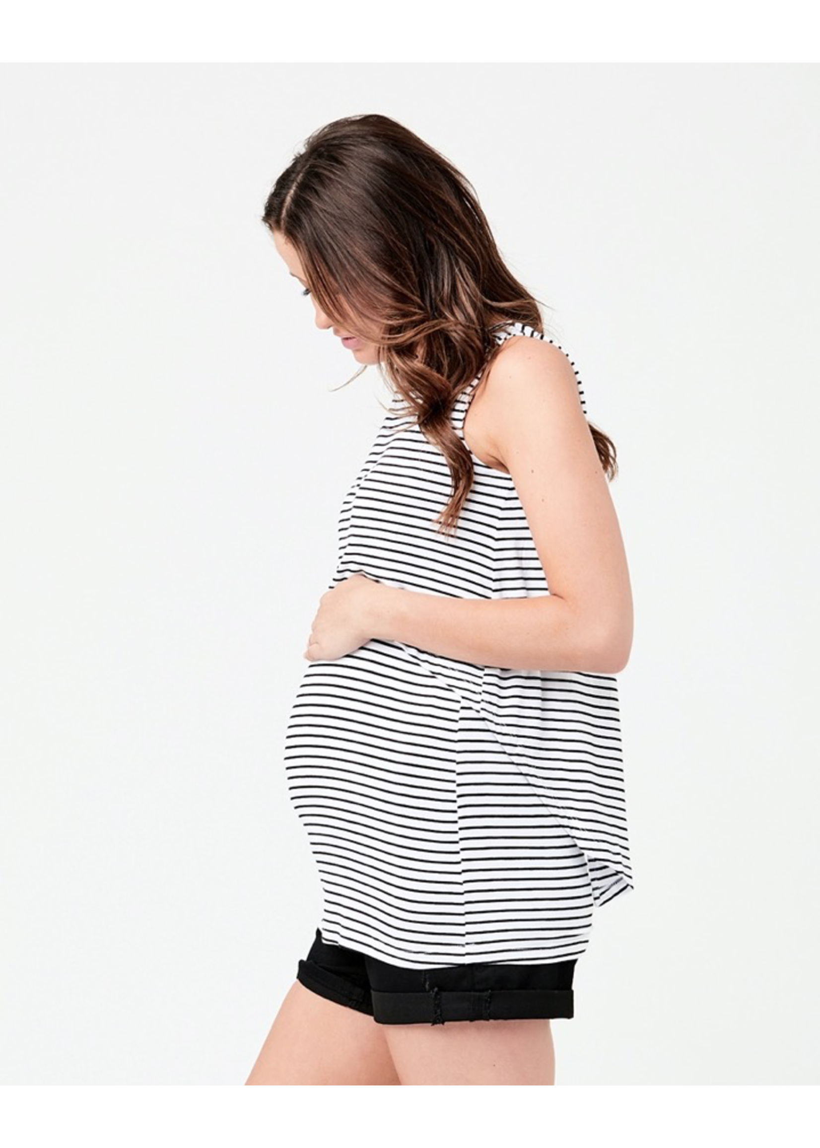Ripe Maternity Ripe Maternity, White & Black Stripe Swing Back Nursing Tank