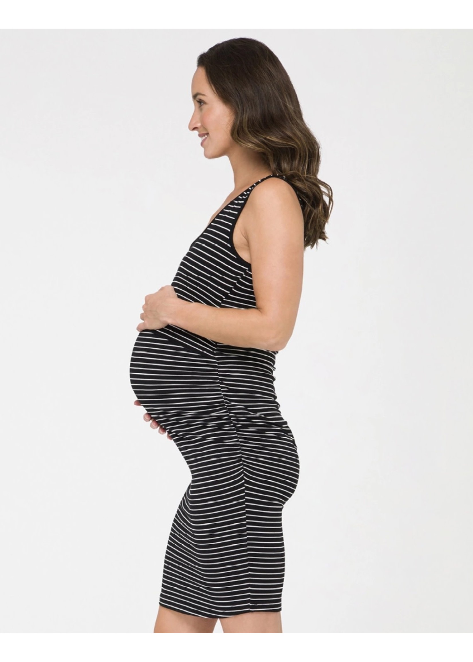 Ripe Maternity Ripe Maternity, Mia Stripe Tank Dress in Black /Flint