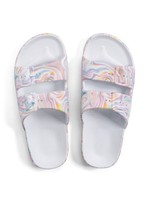 Freedom Moses Freedom Moses, Women's Yuma White Iridescent Marbled Print on White Slide