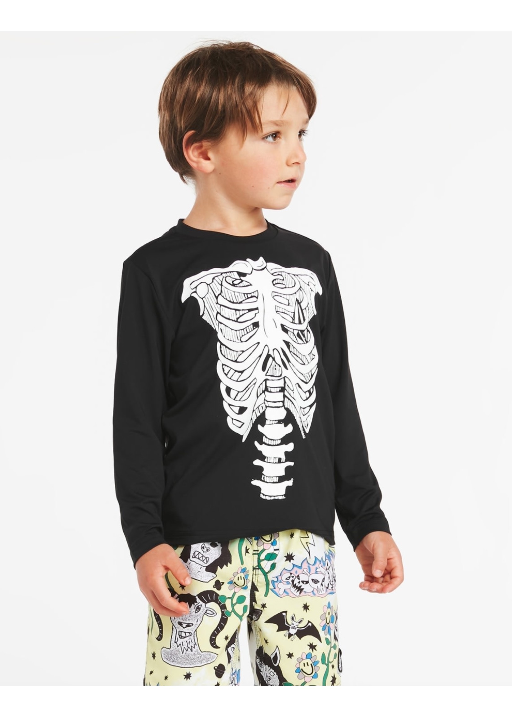 Volcom Volcom Kids, Little Boys Skeleton Long Sleeve UPF 50 Rashguard - Black