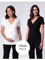 Seraphine Seraphine, Mock Wrap Maternity & Nursing Tops - Black & White Twin Pack