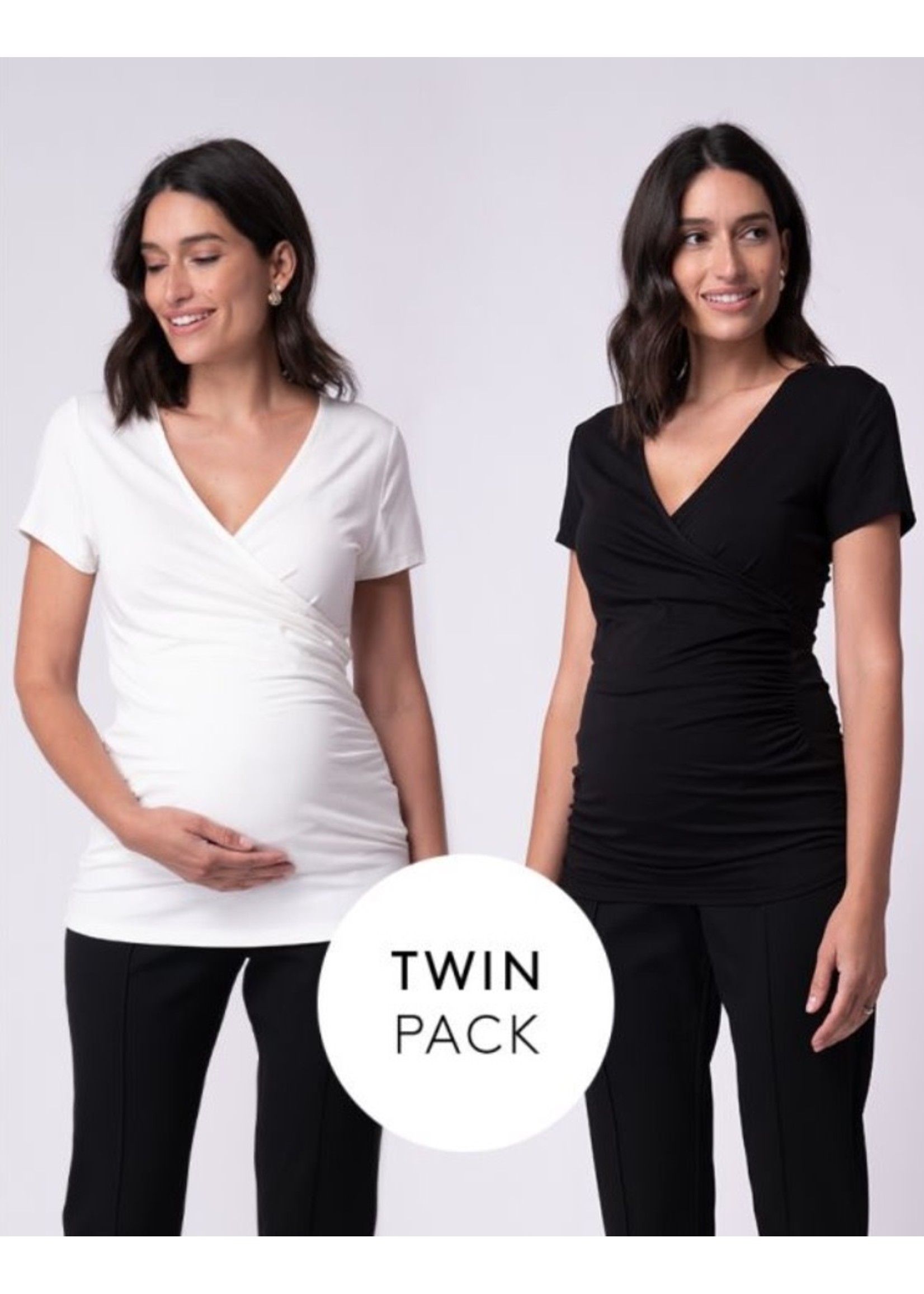 Seraphine Seraphine, Mock Wrap Maternity & Nursing Tops - Black & White Twin Pack