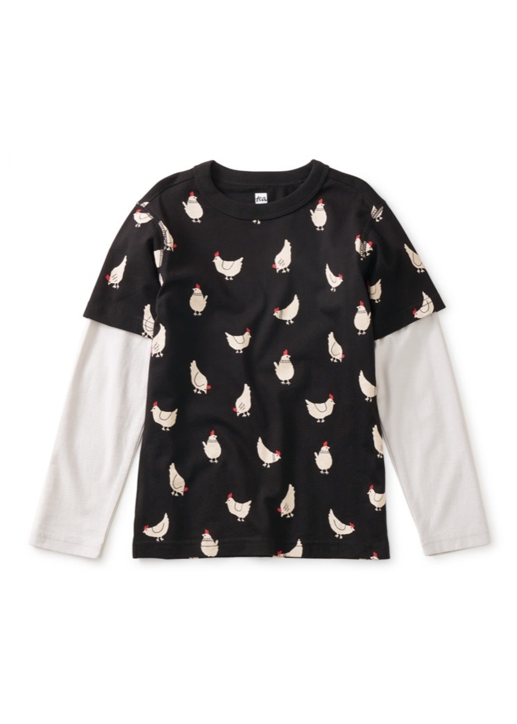 Tea Collection Tea Collection, Peruvian Chickens Printed Layered Sleeve Tee