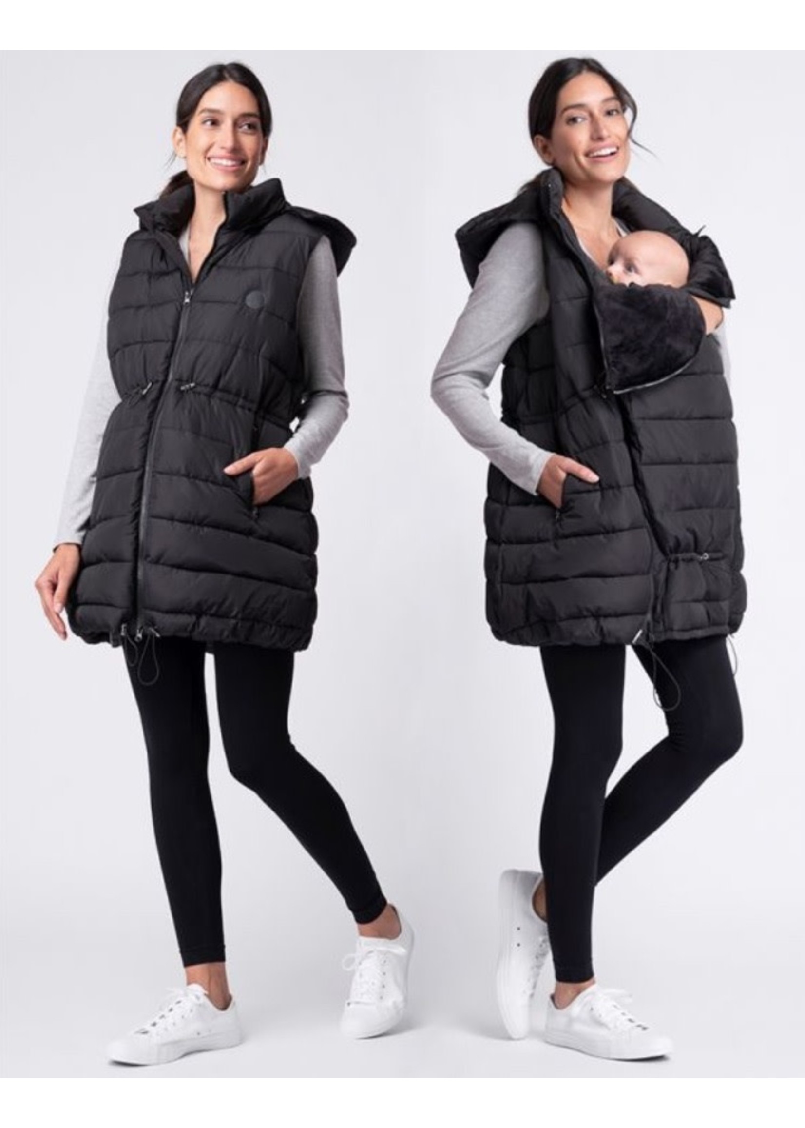 Seraphine, Black Longline Padded 3 In 1 Maternity to Babywearing Gilet with  Hood - Steveston Village Maternity