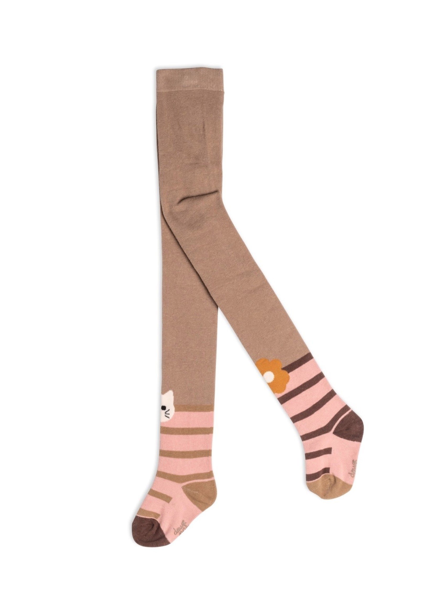 Deux Par Deux Cat Print Tights With Stripes