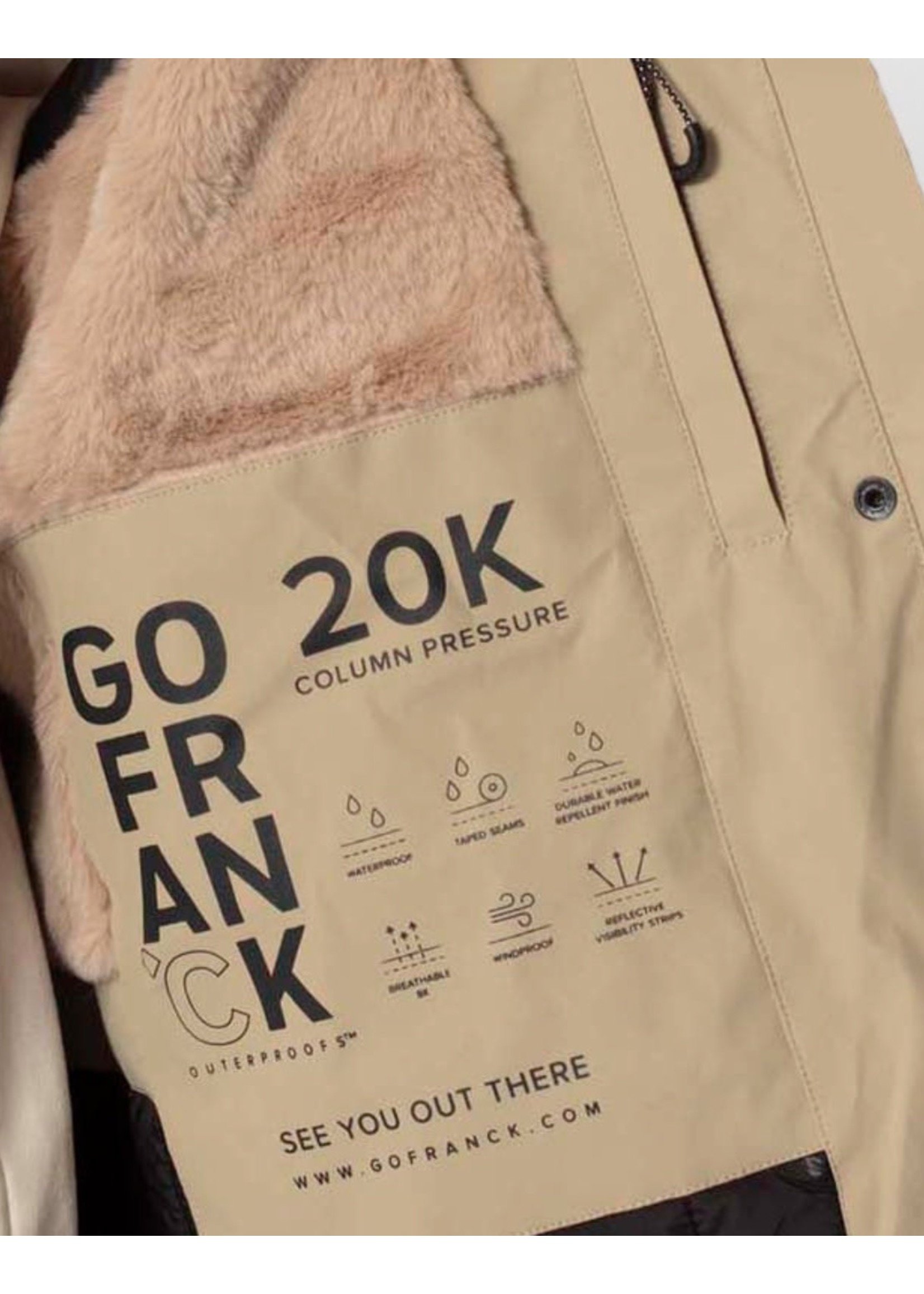 Go Frank Go Frank, Ladies Cold Winter Long Parka With Fur Lining in Slate Beige