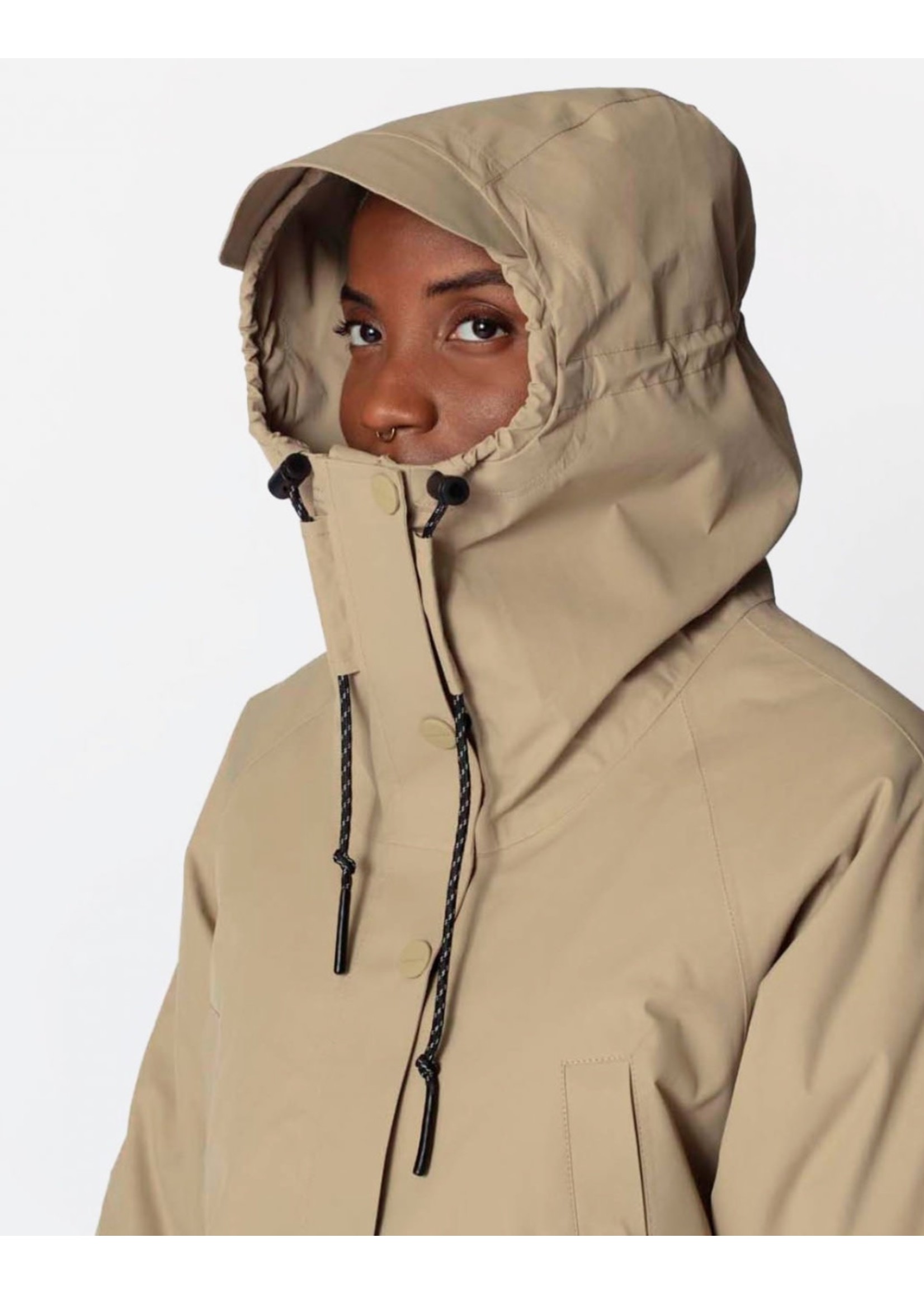 Go Frank Go Frank, Ladies Cold Winter Long Parka With Fur Lining in Slate  Beige