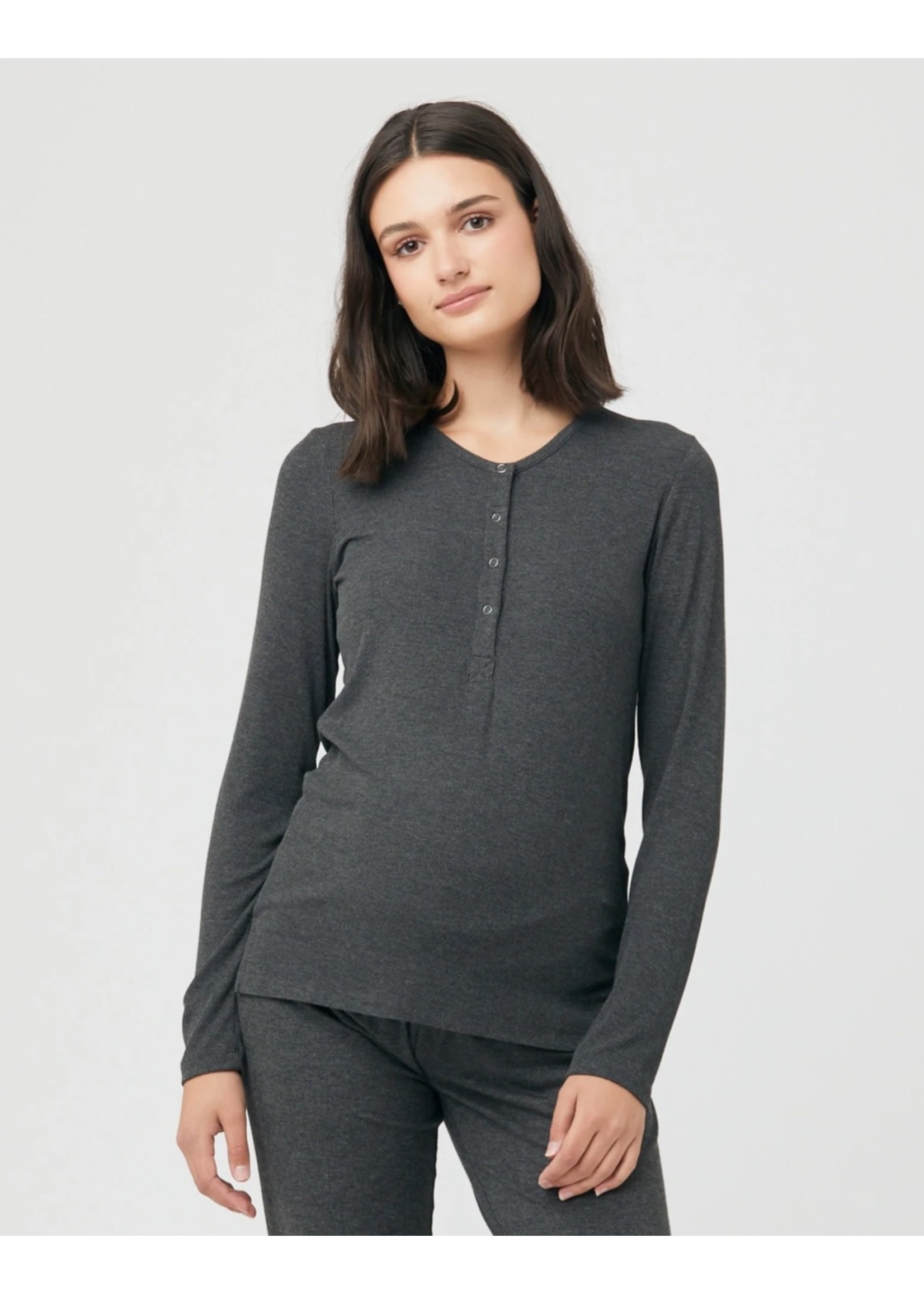 Ripe Maternity Ripe Maternity, Rib Button Through Top in Charcoal Marle