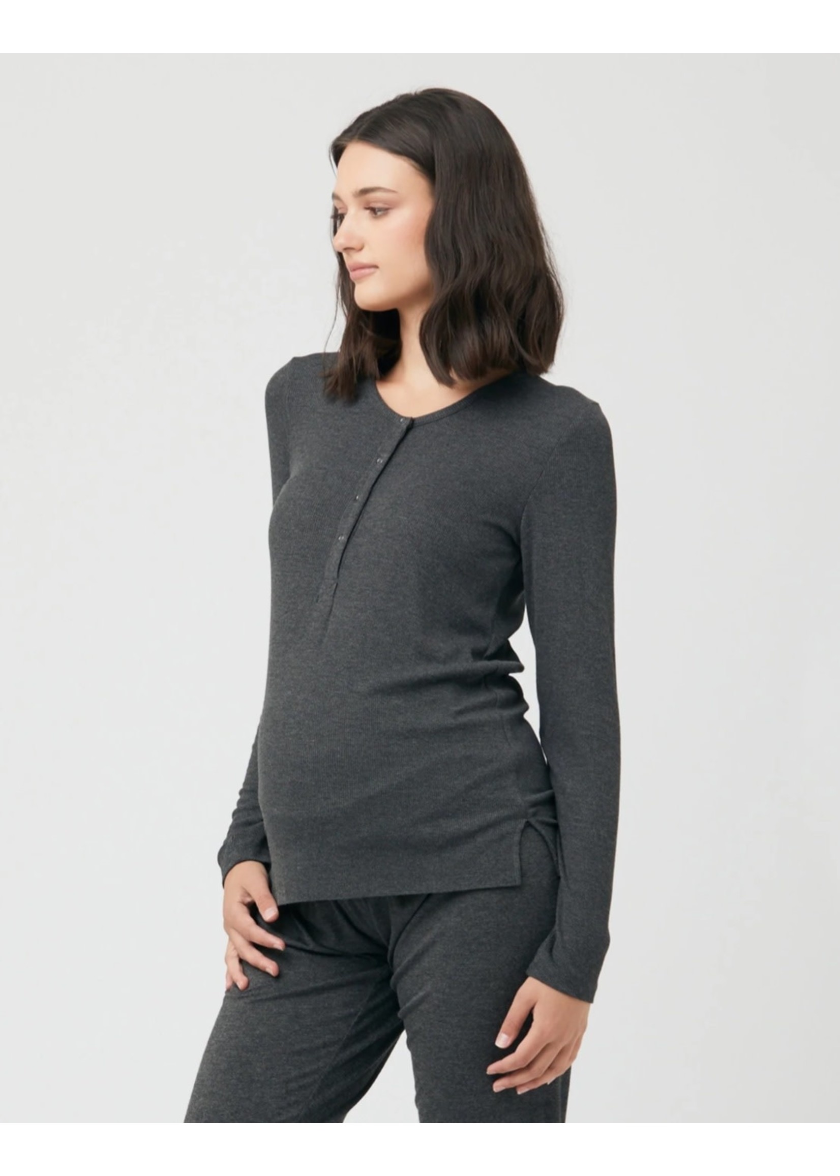 Ripe Maternity Ripe Maternity, Rib Button Through Top in Charcoal Marle
