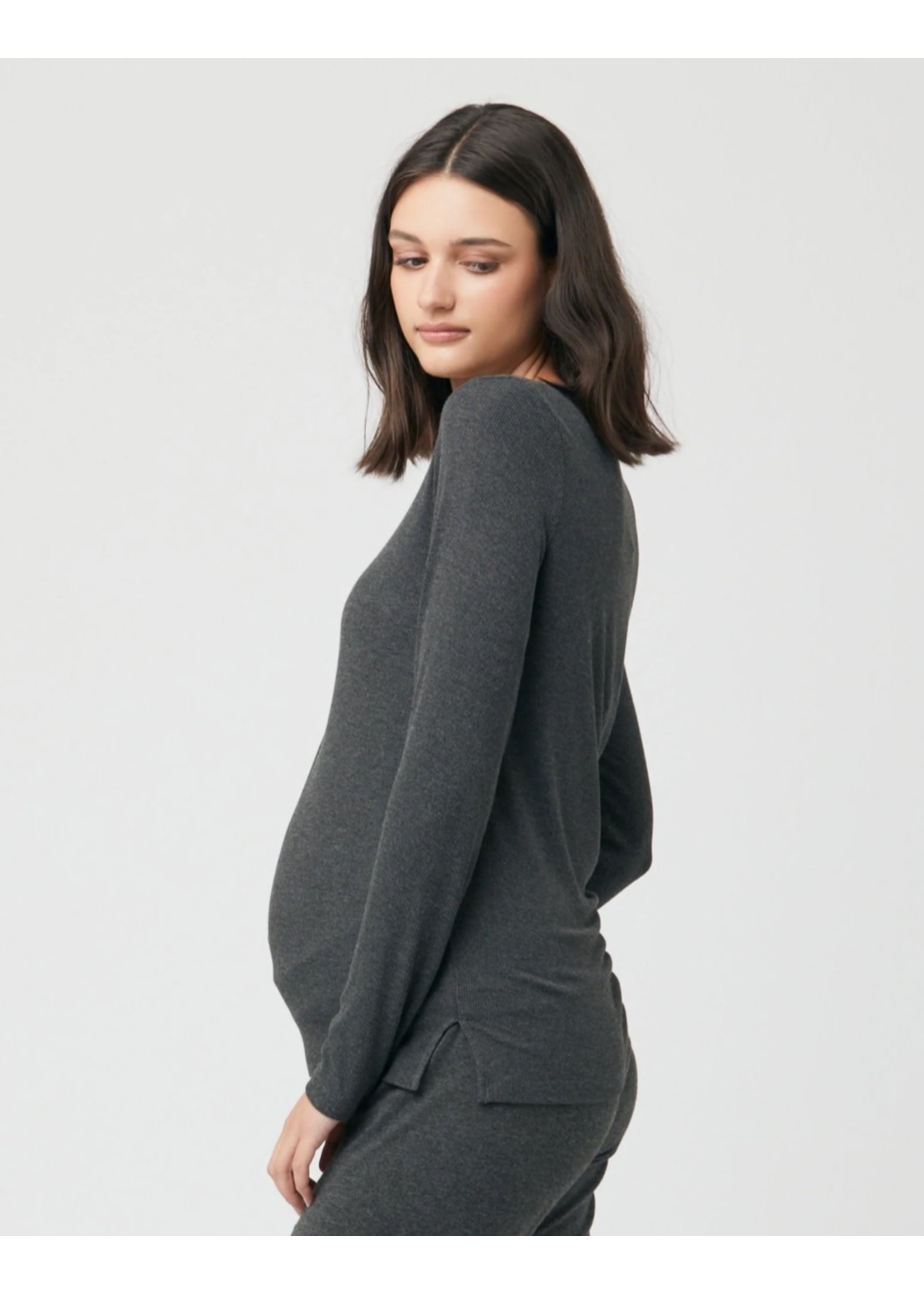 Ripe Maternity Ripe Maternity, Rib Button Through Top in Charcoal Marle