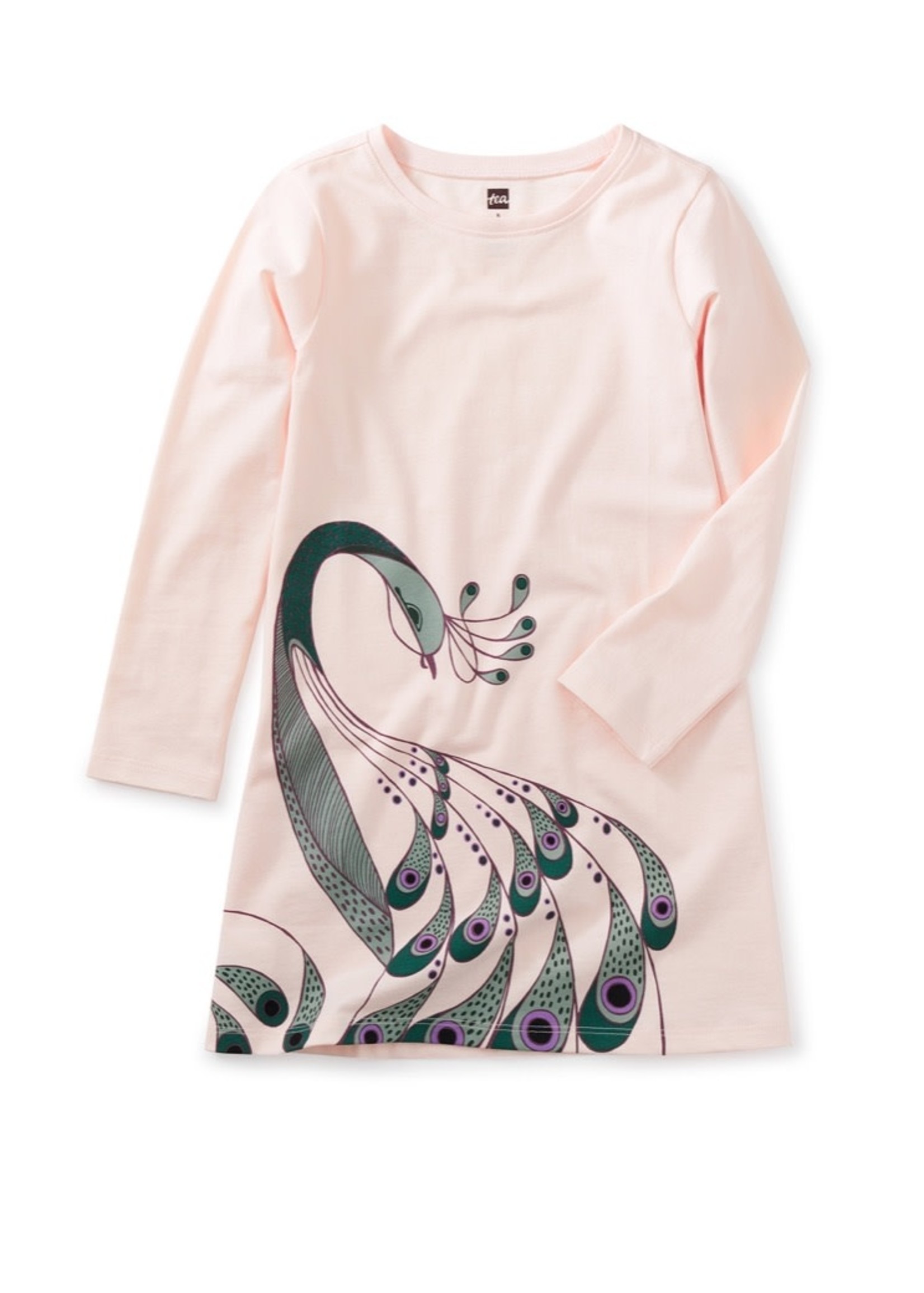 Tea Collection Tea Collection, Proud Peacock T-Shirt Dress in Creole Pink