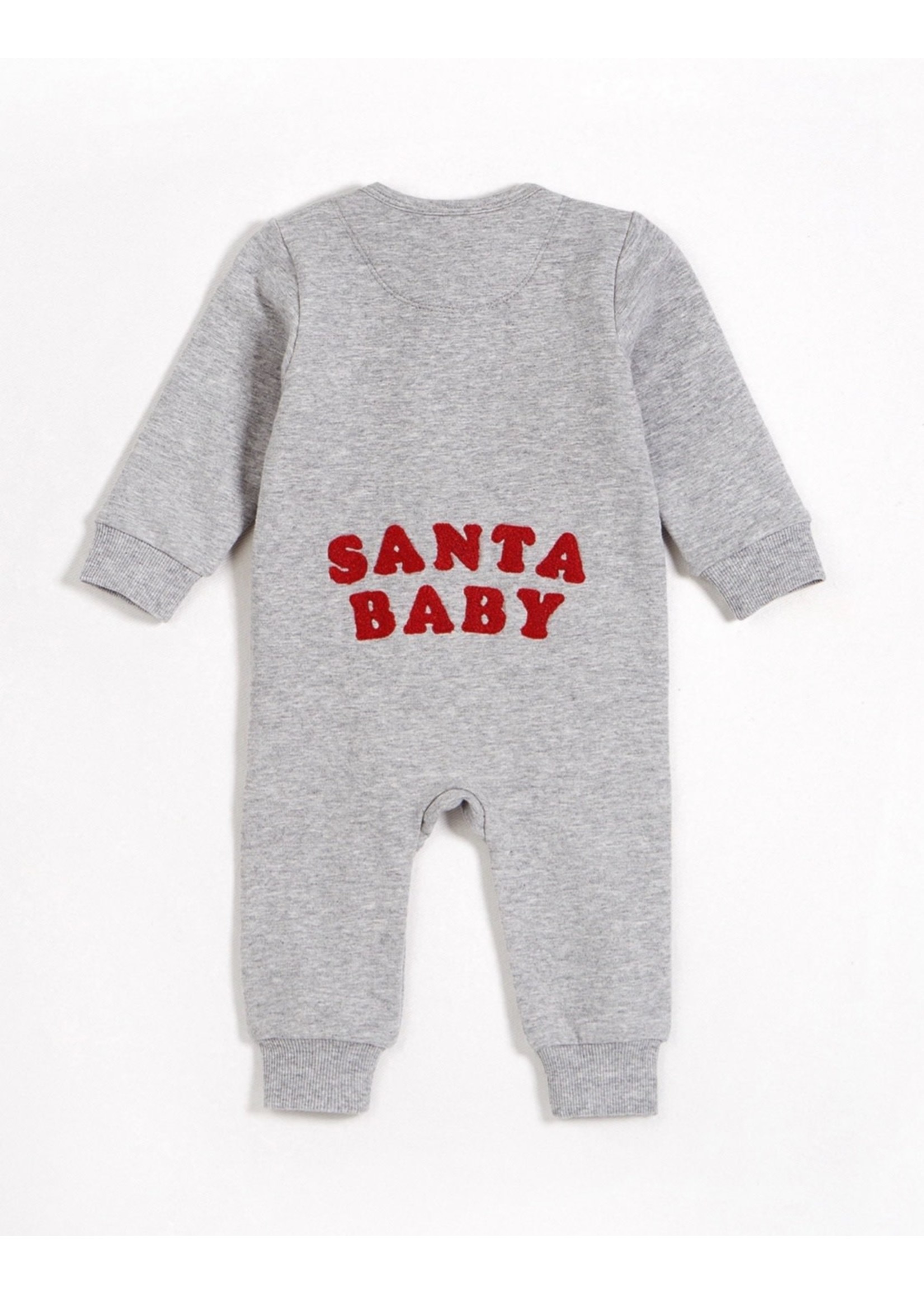 Petit Lem Petit Lem, Santa Baby on Heather Grey Fleece Playsuit