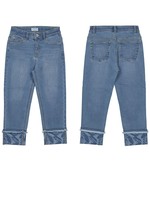 Mayoral Mayoral, Light Denim Cropped Pants with Palm Print Cuffs