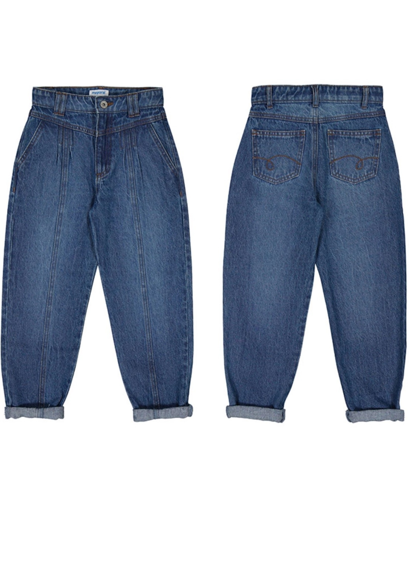 Mayoral Mayoral,  Denim Cropped Pants with Pegged Cuffs || Medium Blue