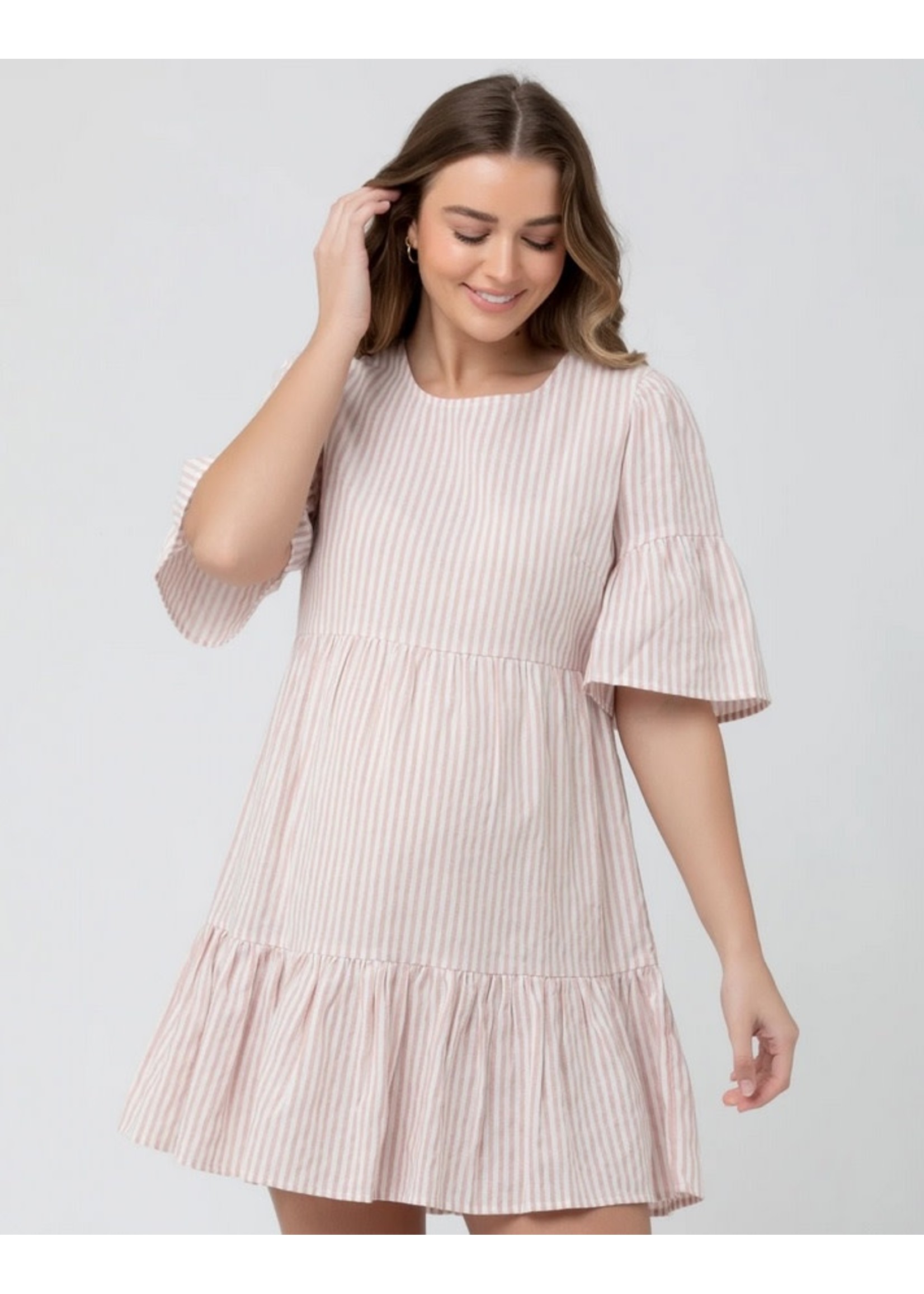 Ripe Maternity Ripe Maternity, Tori Tiered Dress Dusty || Pink / White Stripe