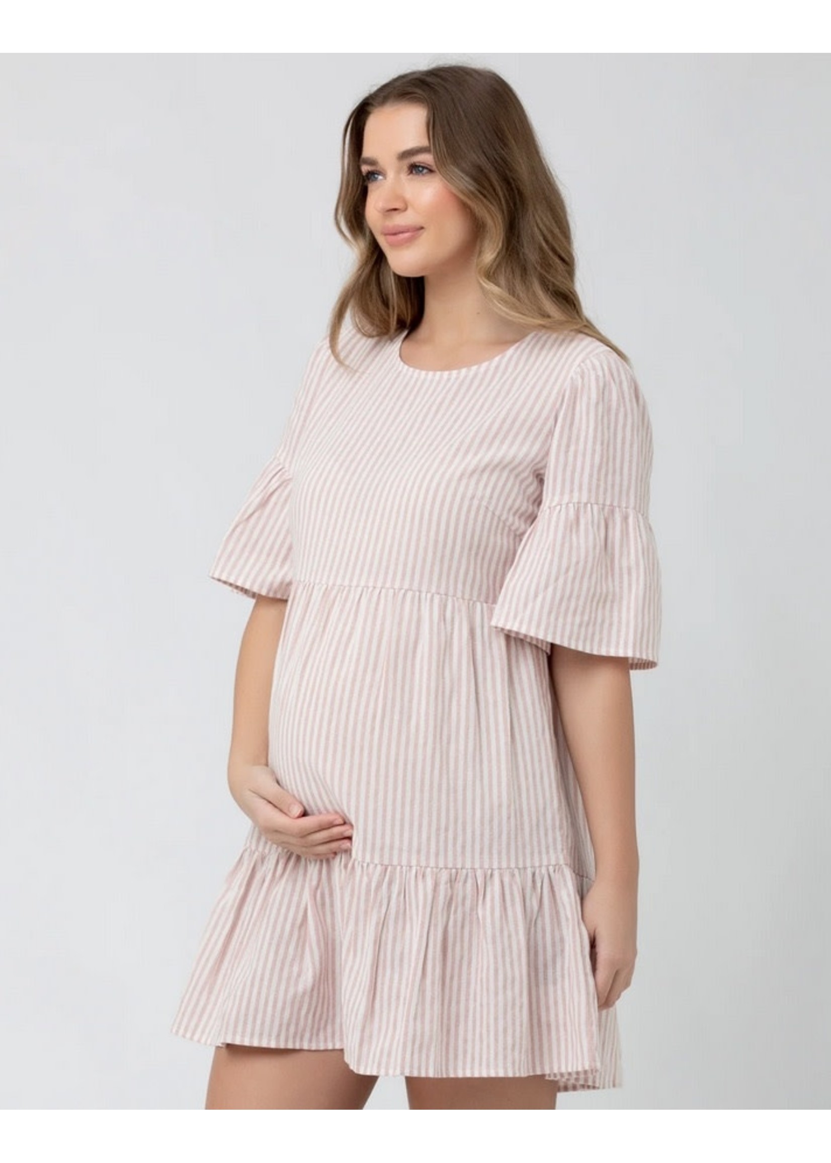 Ripe Maternity Ripe Maternity, Tori Tiered Dress Dusty || Pink / White Stripe
