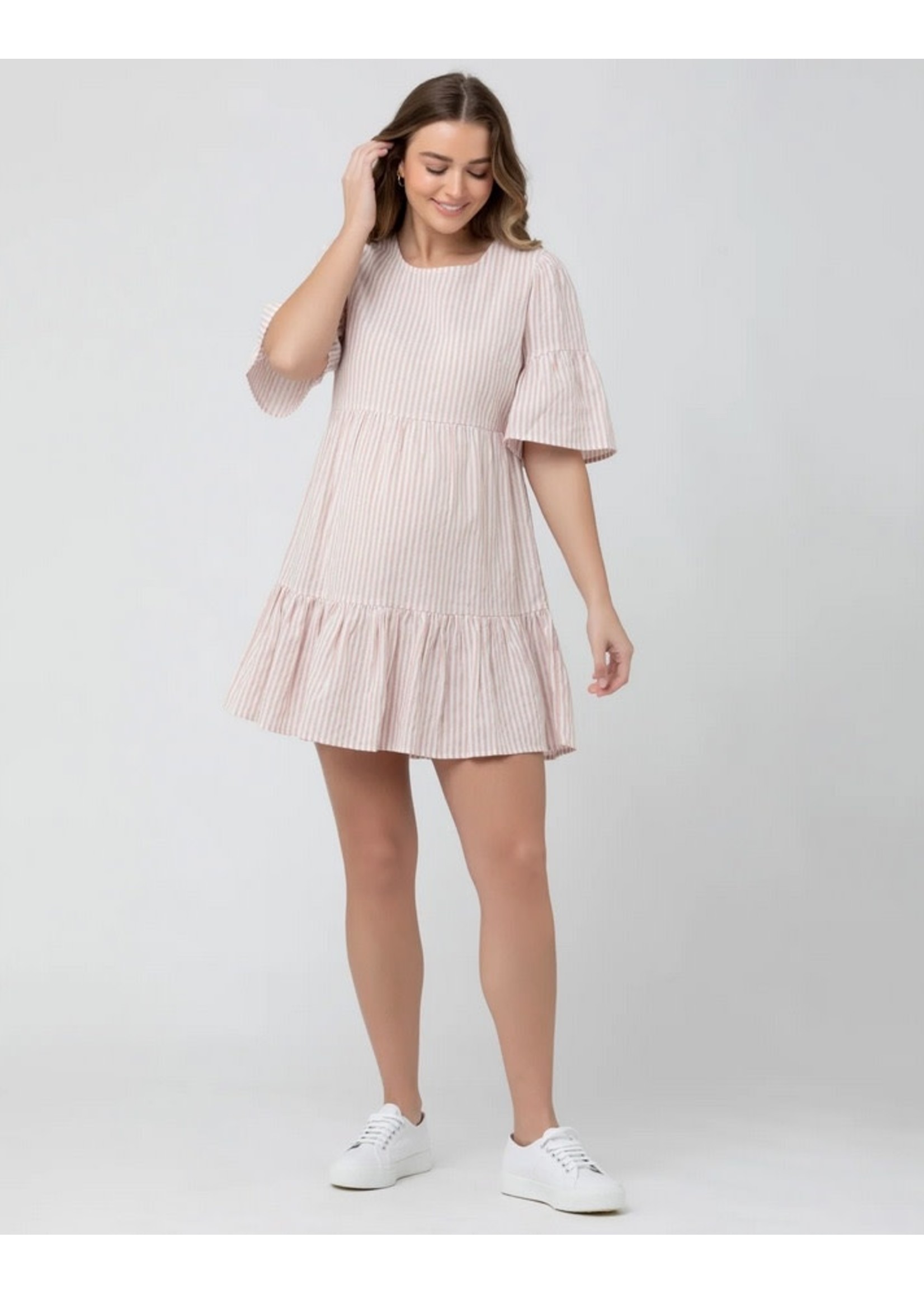 Ripe Maternity Ripe Maternity, Tori Tiered Dress Dusty || Pink / White Stripe